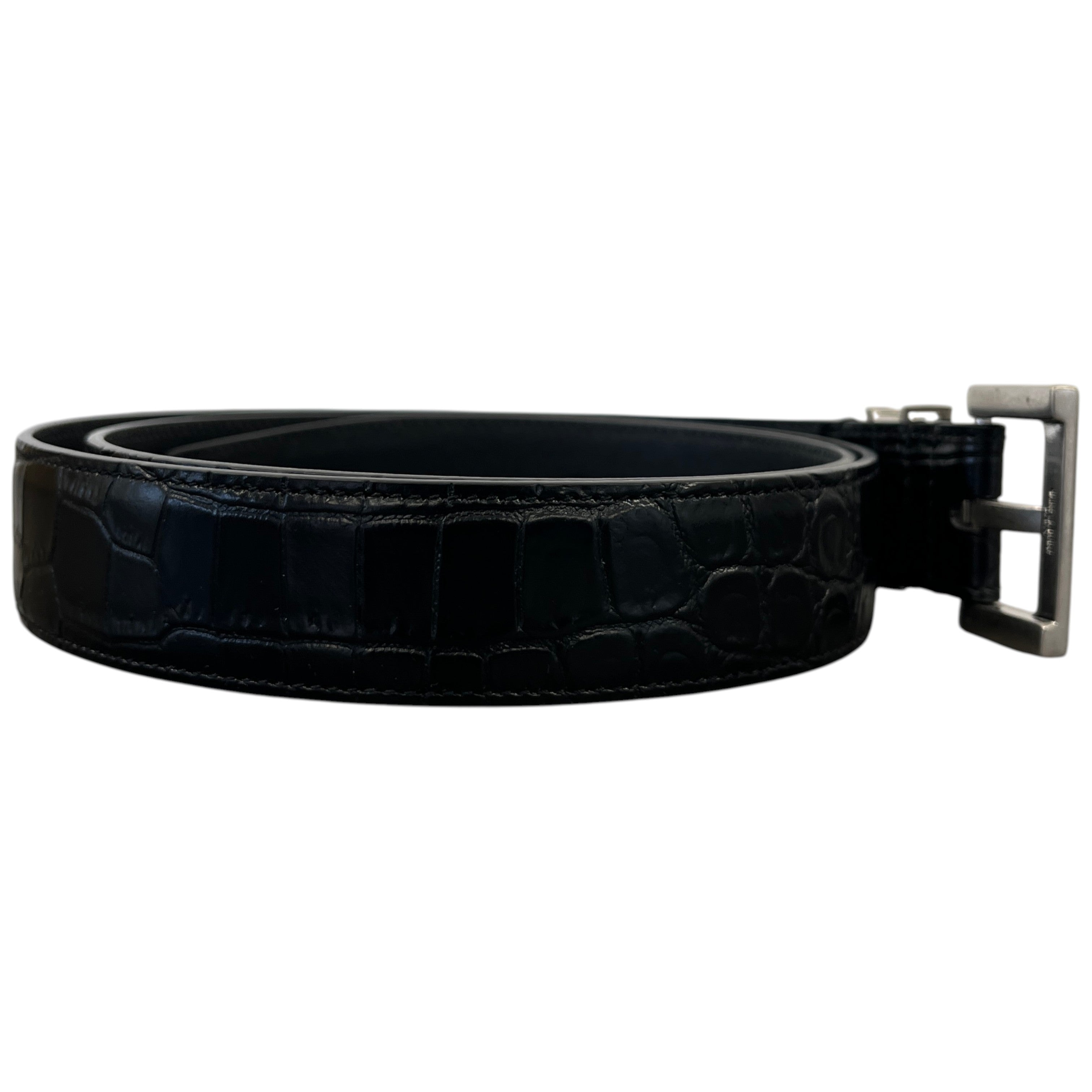 Men's Cassandre Crcodile Embossed Belt Black Size Waist 32"
