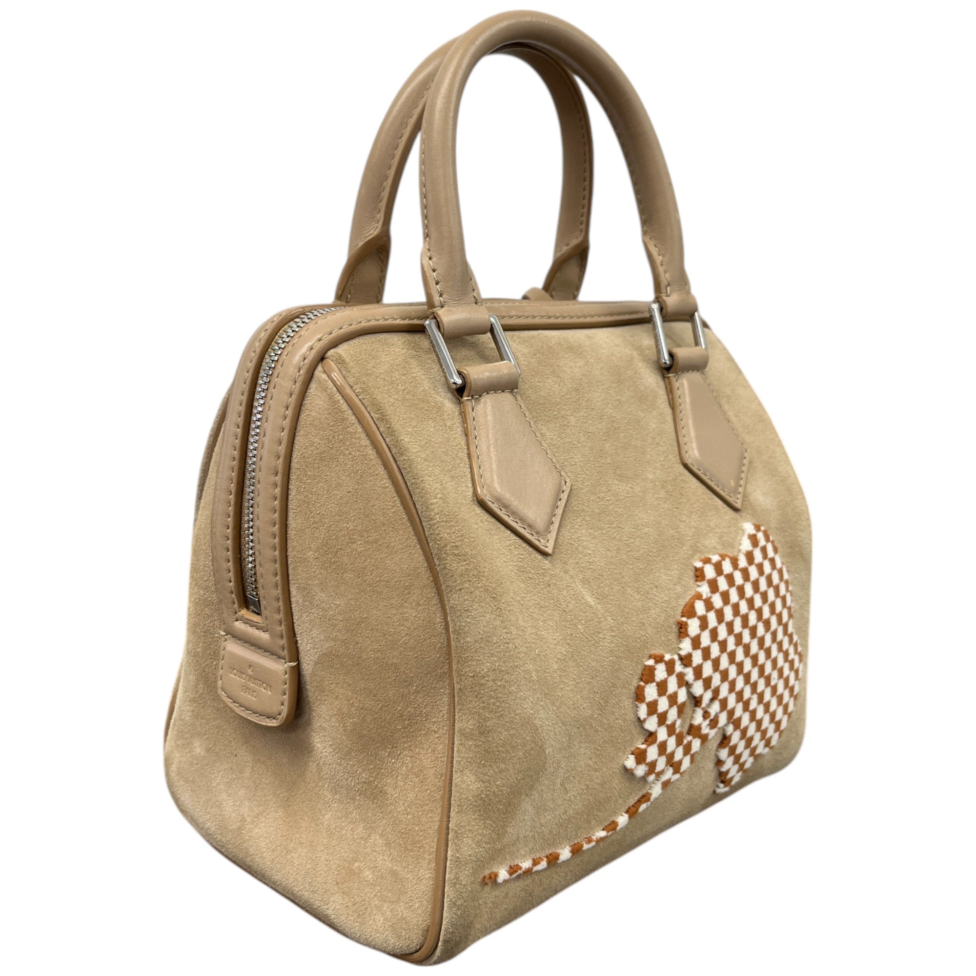 Women's Suede Cubic Illusion Fleur Speed Bag Beige