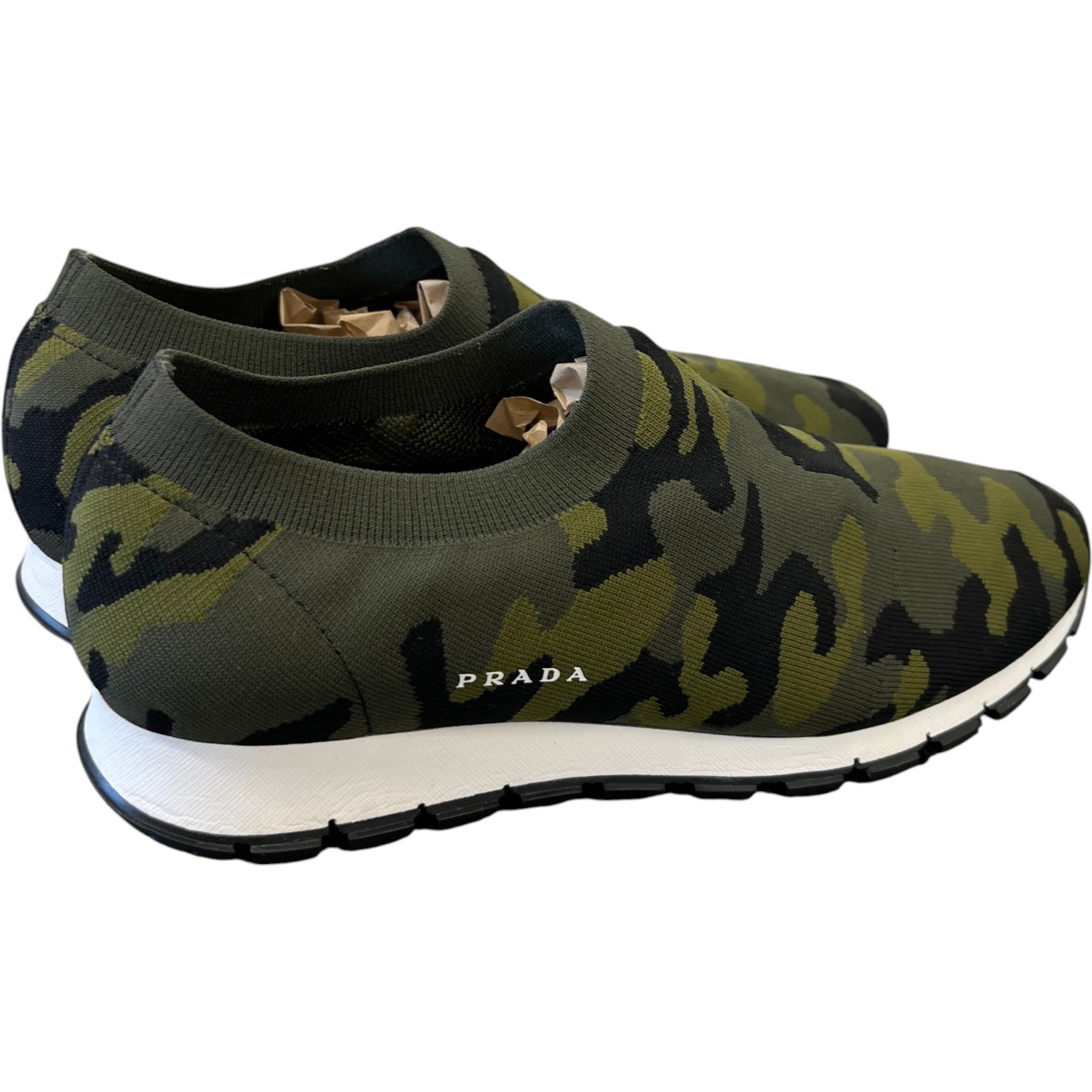 Men's Camouflage Print Knit Slip On Low Trainers Green Size EU 42 / UK 8