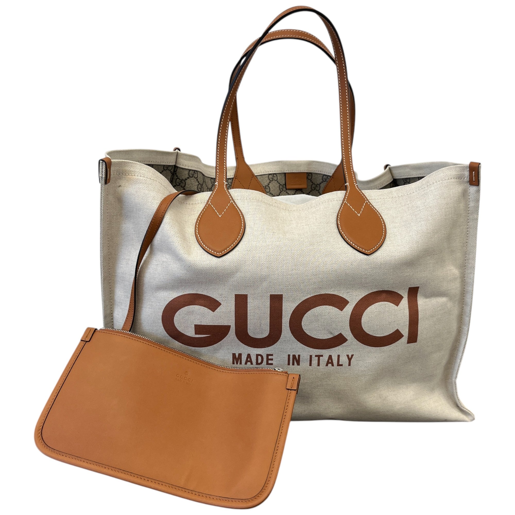 Women's Reversible Logo Print Canvas Handbag Beige