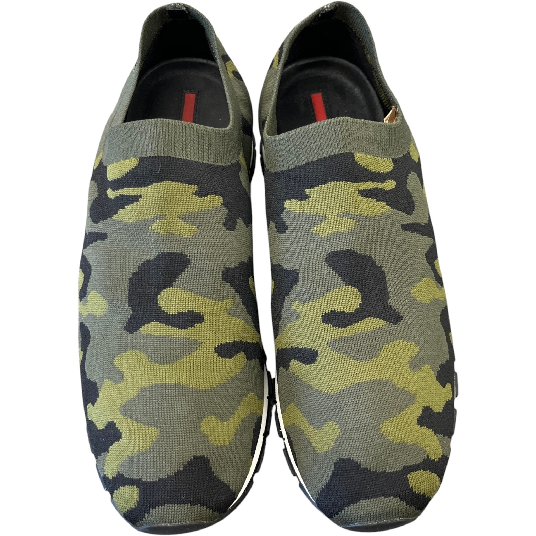Men's Camouflage Print Knit Slip On Low Trainers Green Size EU 42 / UK 8