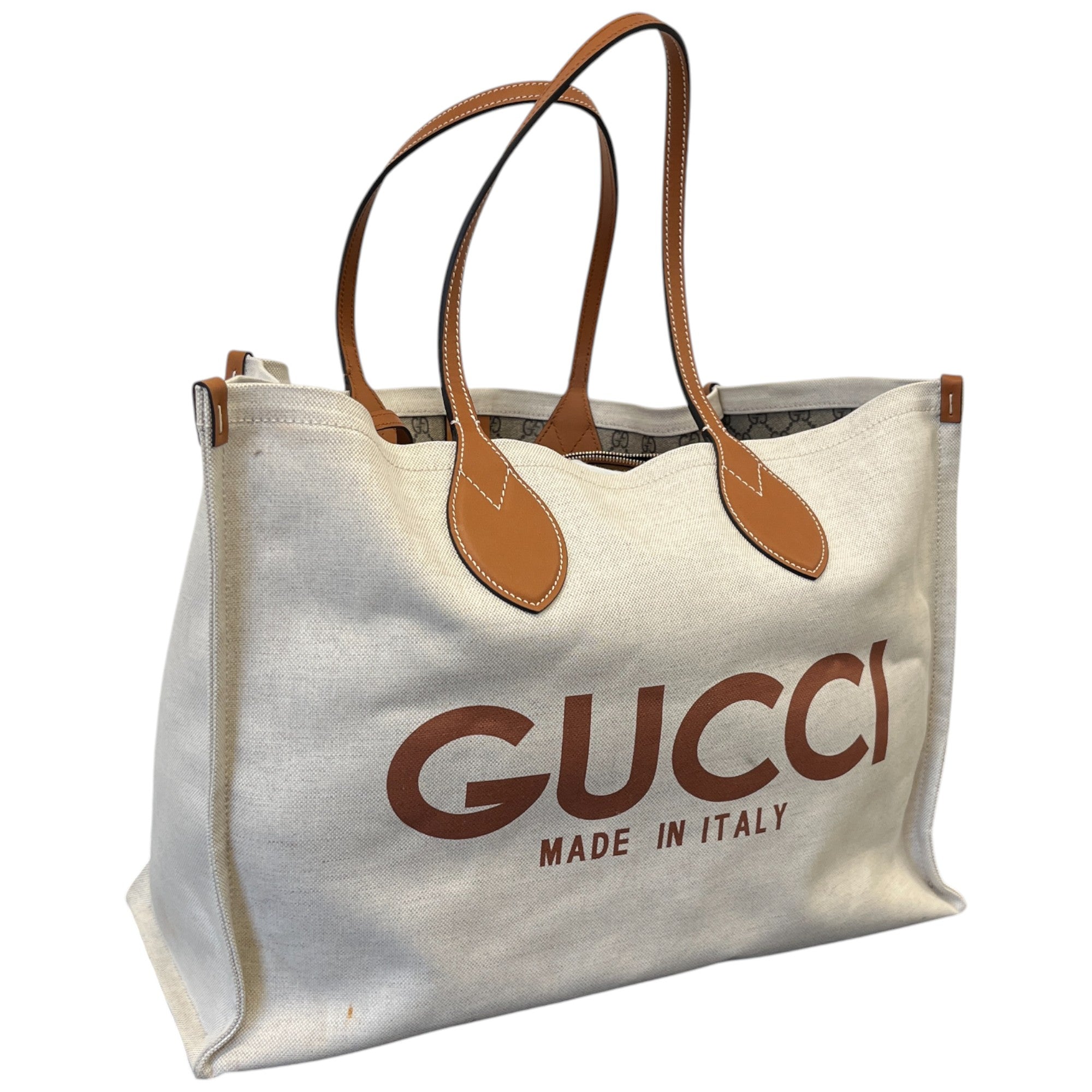 Women's Reversible Logo Print Canvas Handbag Beige