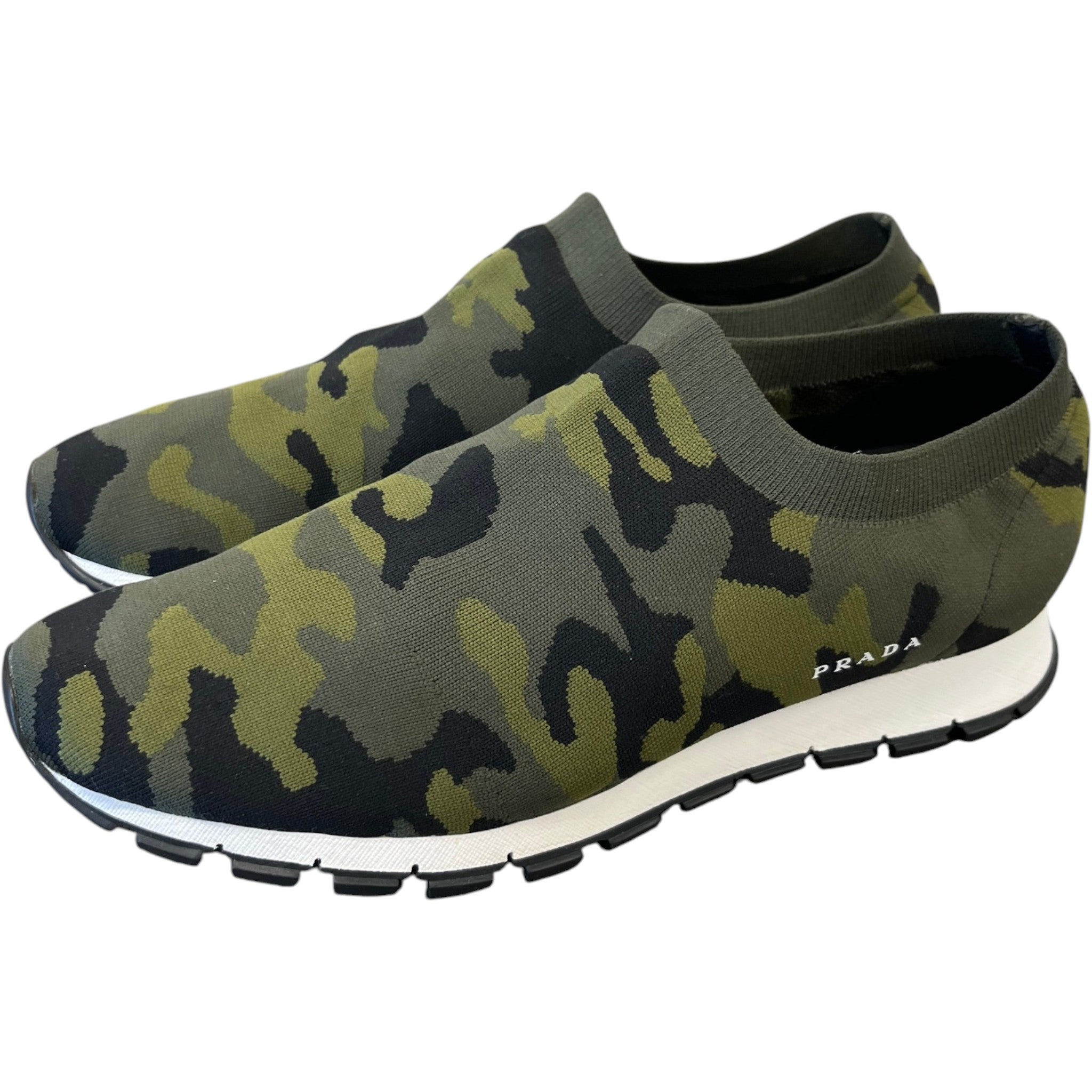 Men's Camouflage Print Knit Slip On Low Trainers Green Size EU 42 / UK 8