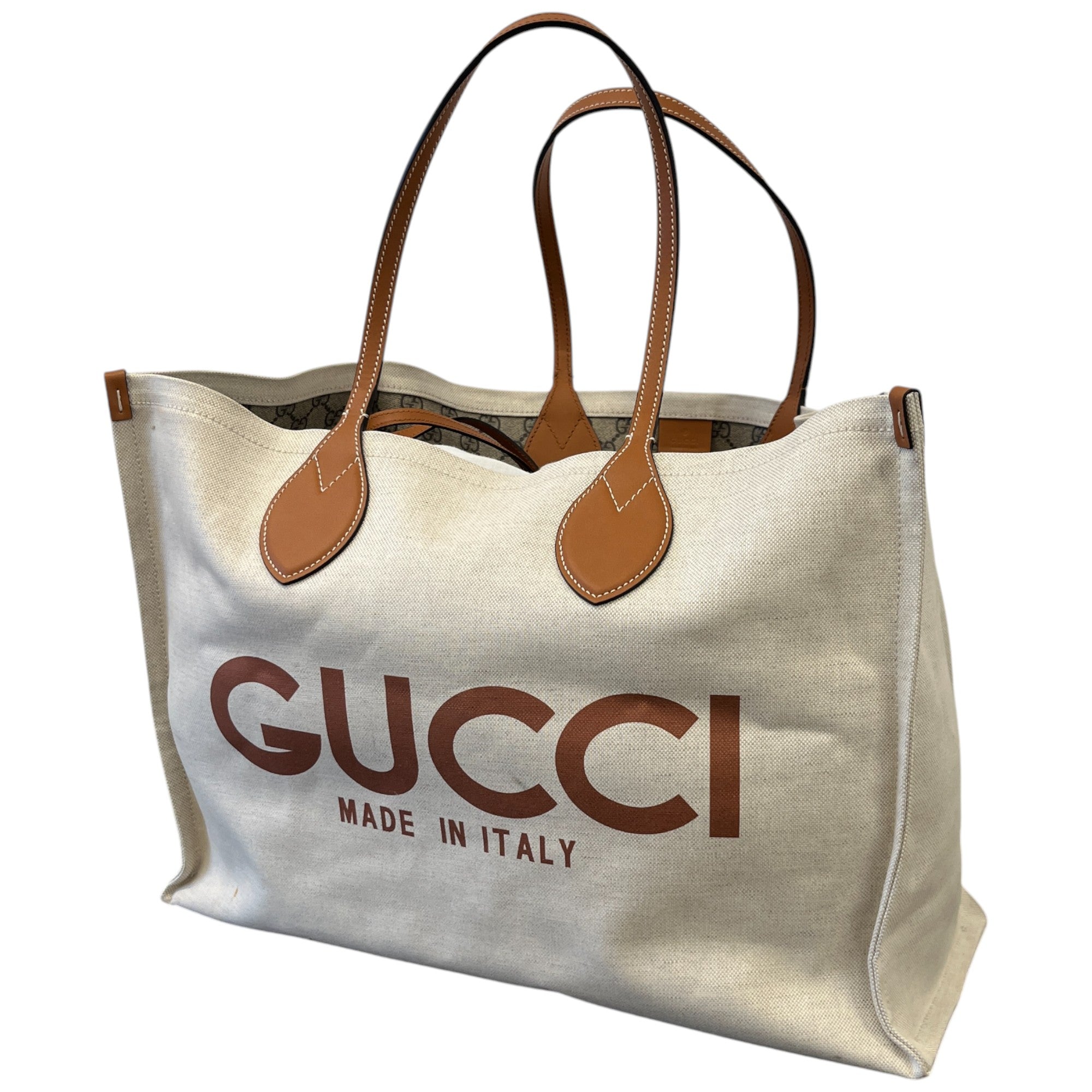 Women's Reversible Logo Print Canvas Handbag Beige