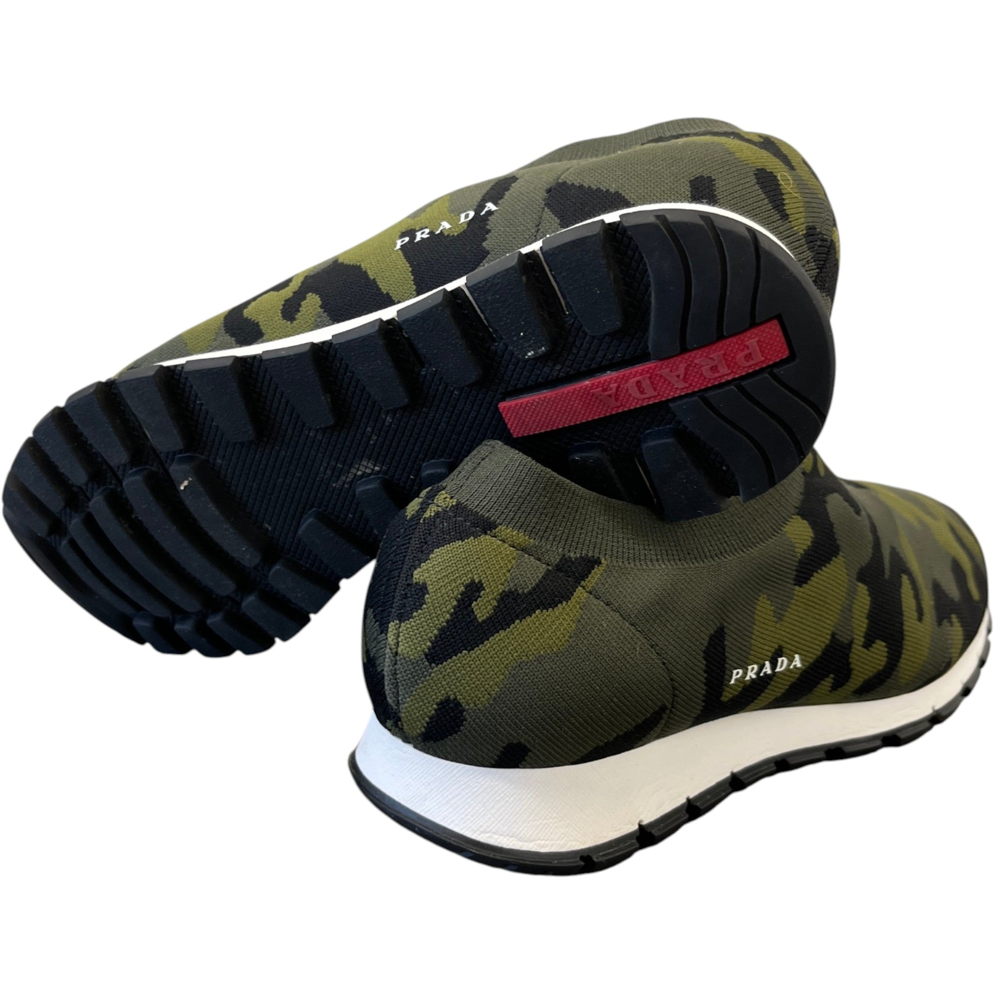 Men's Camouflage Print Knit Slip On Low Trainers Green Size EU 42 / UK 8