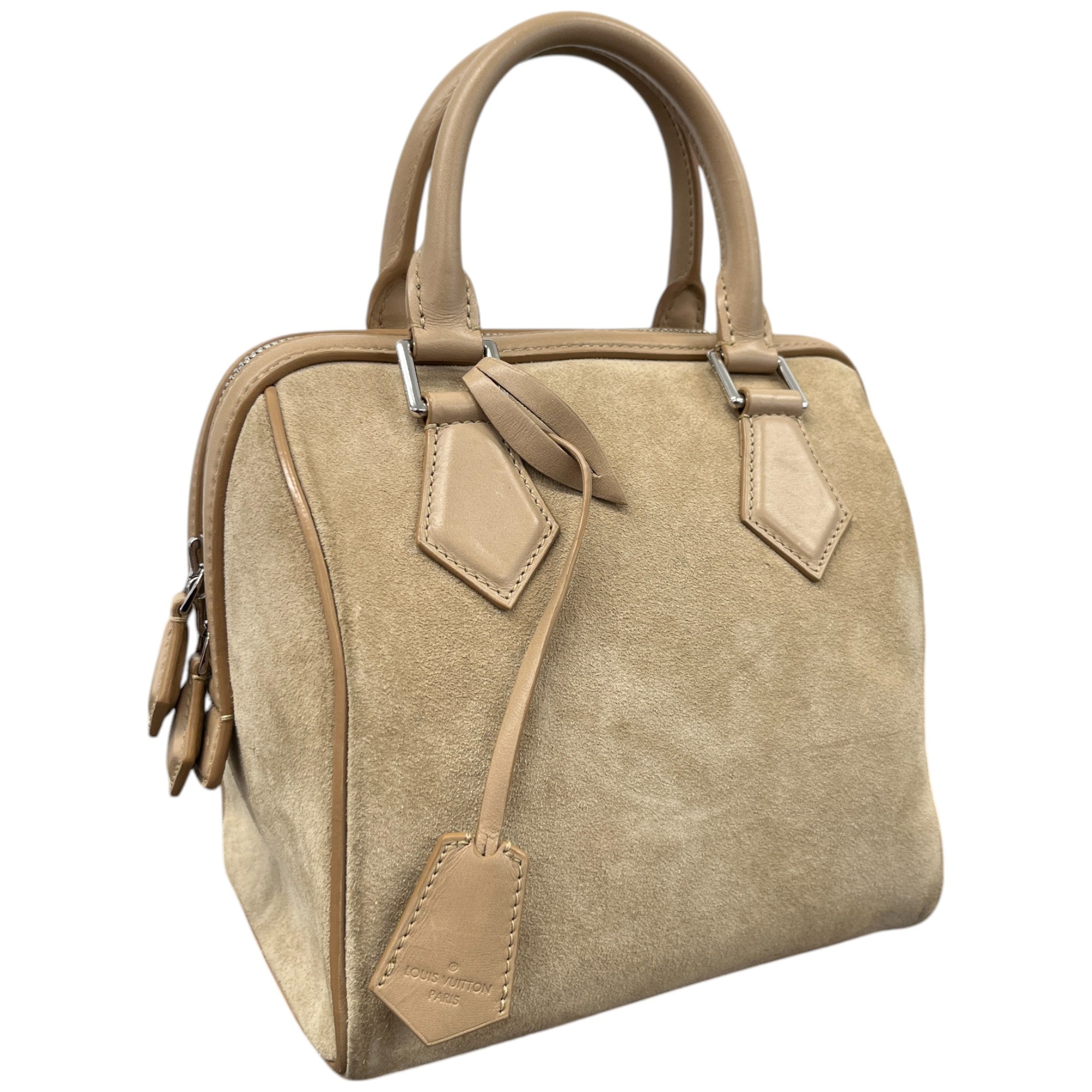 Women's Suede Cubic Illusion Fleur Speed Bag Beige