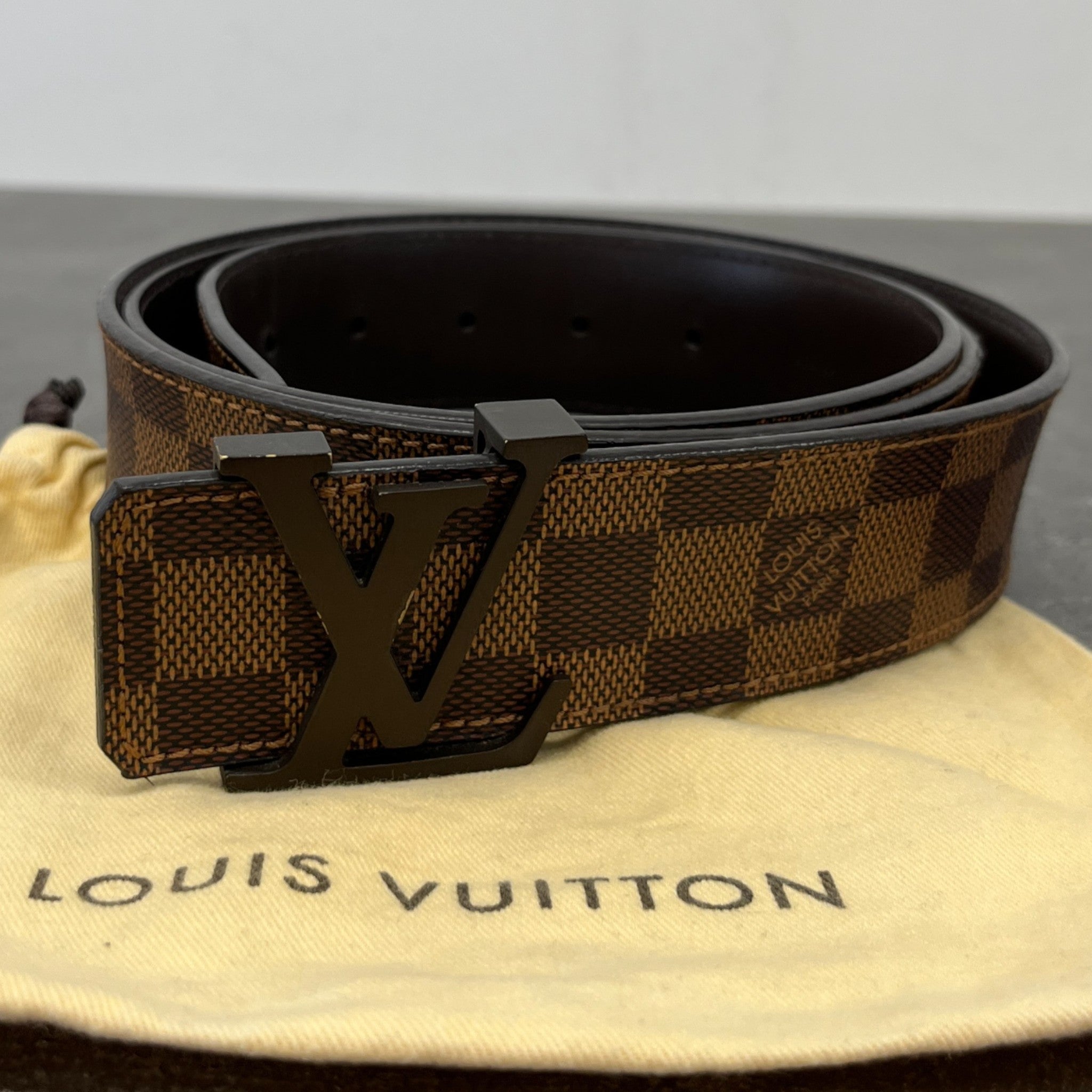 Men's Damier Ebene Belt Brown Size Waist 42"