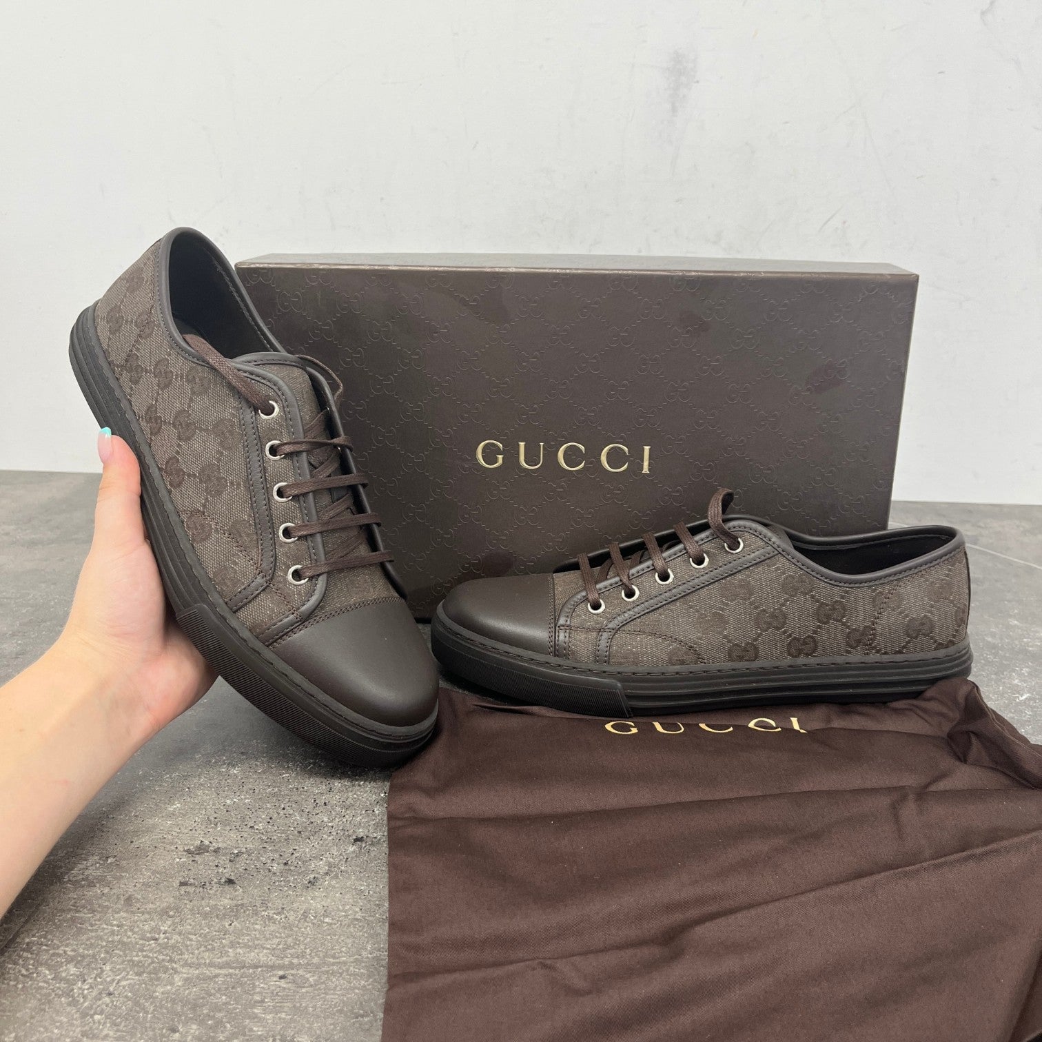 Men's Gg Supreme Low Trainers Brown Size EU 41.5 / UK 7.5