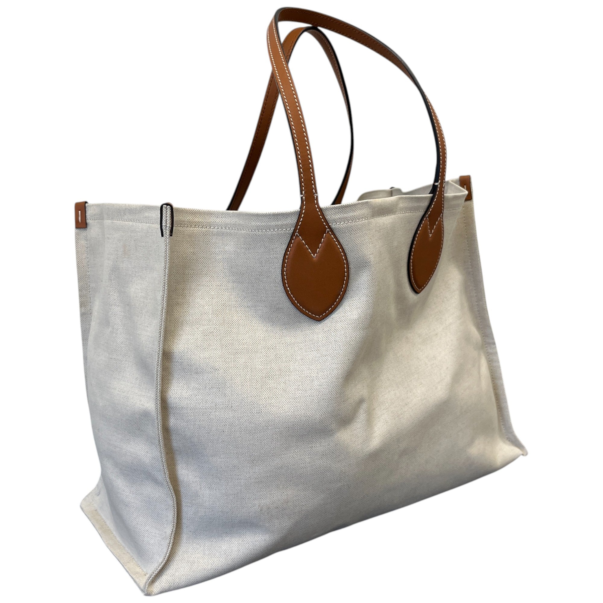Women's Reversible Logo Print Canvas Handbag Beige