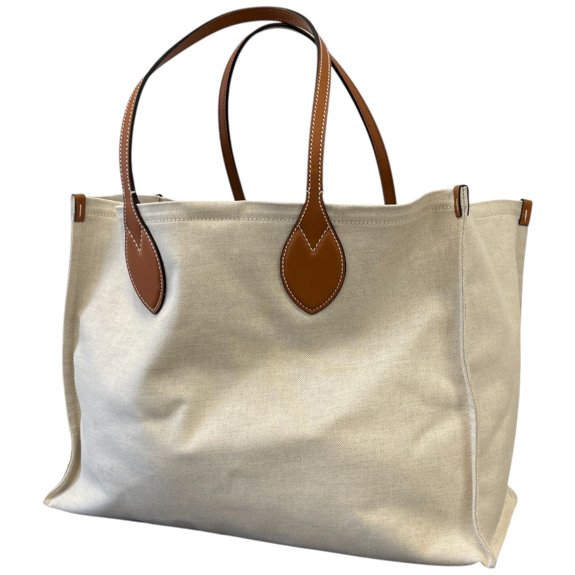 Women's Reversible Logo Print Canvas Handbag Beige