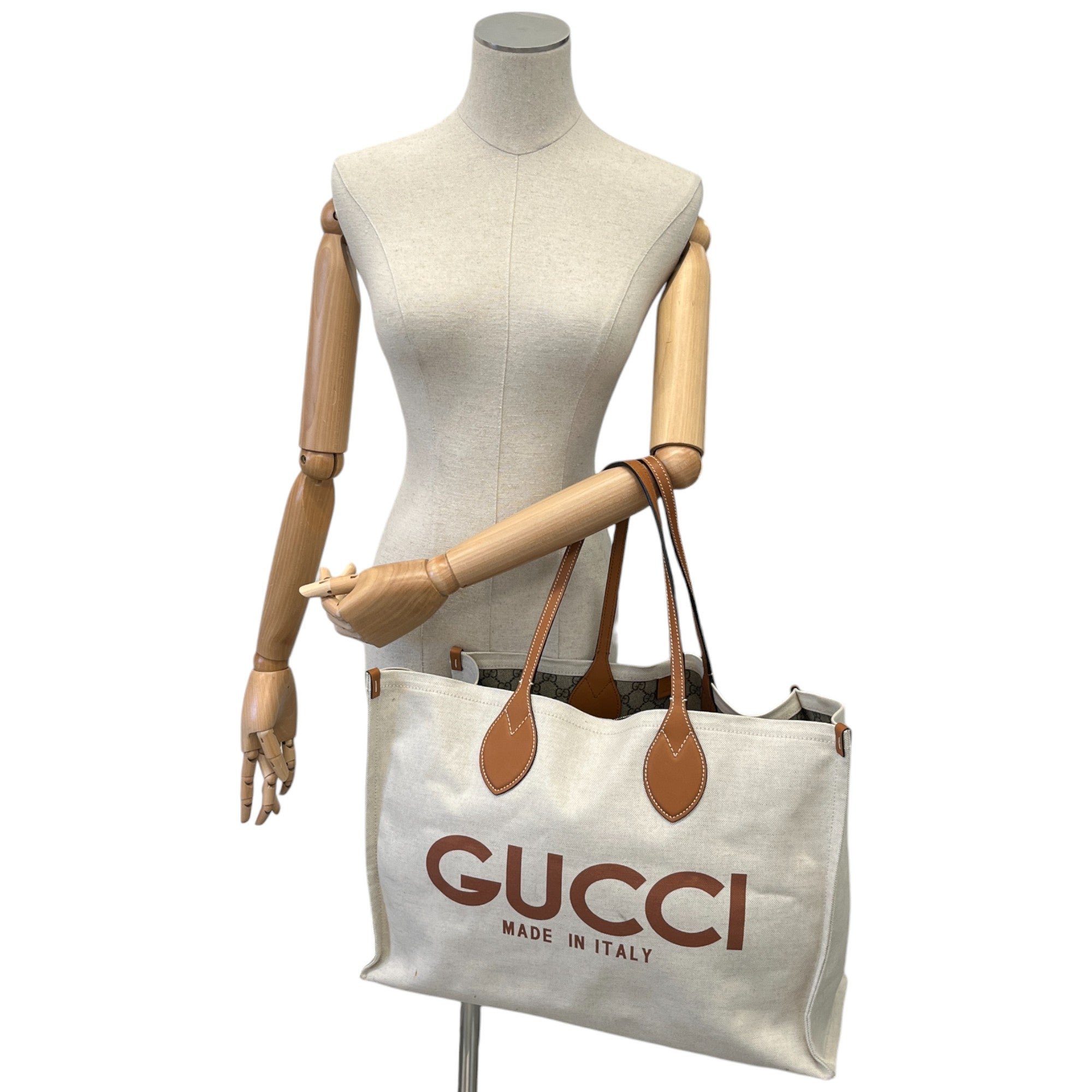 Women's Reversible Logo Print Canvas Handbag Beige