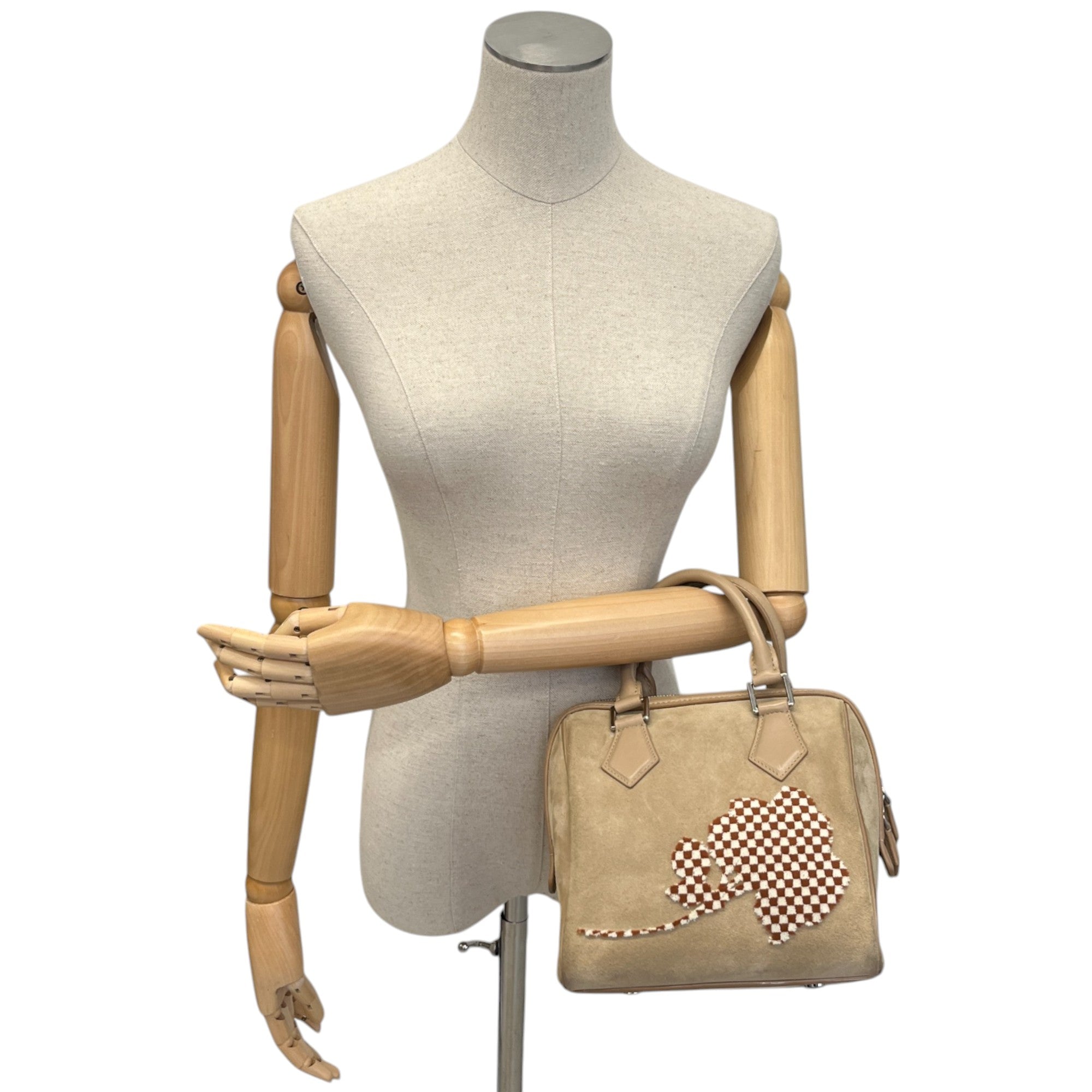 Women's Suede Cubic Illusion Fleur Speed Bag Beige