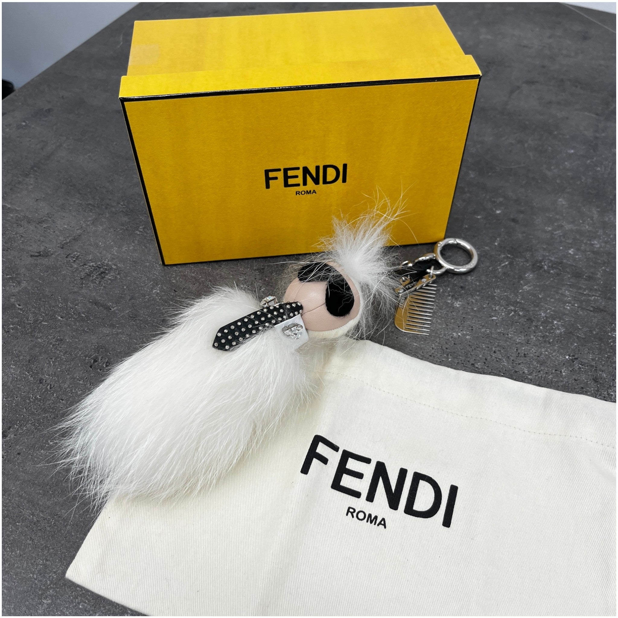 Women's Fox Fur Mini Karlito Keyring White