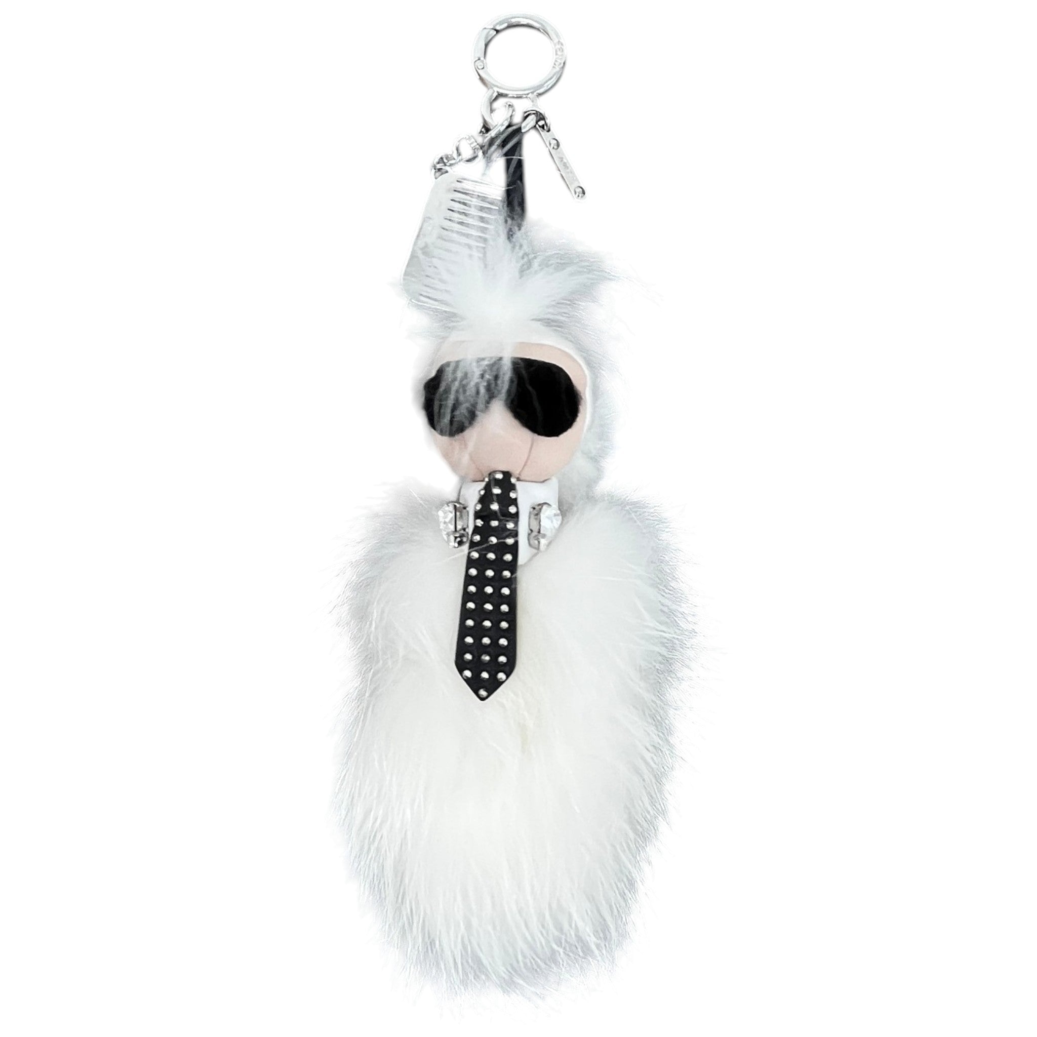 Women's Fox Fur Mini Karlito Keyring White