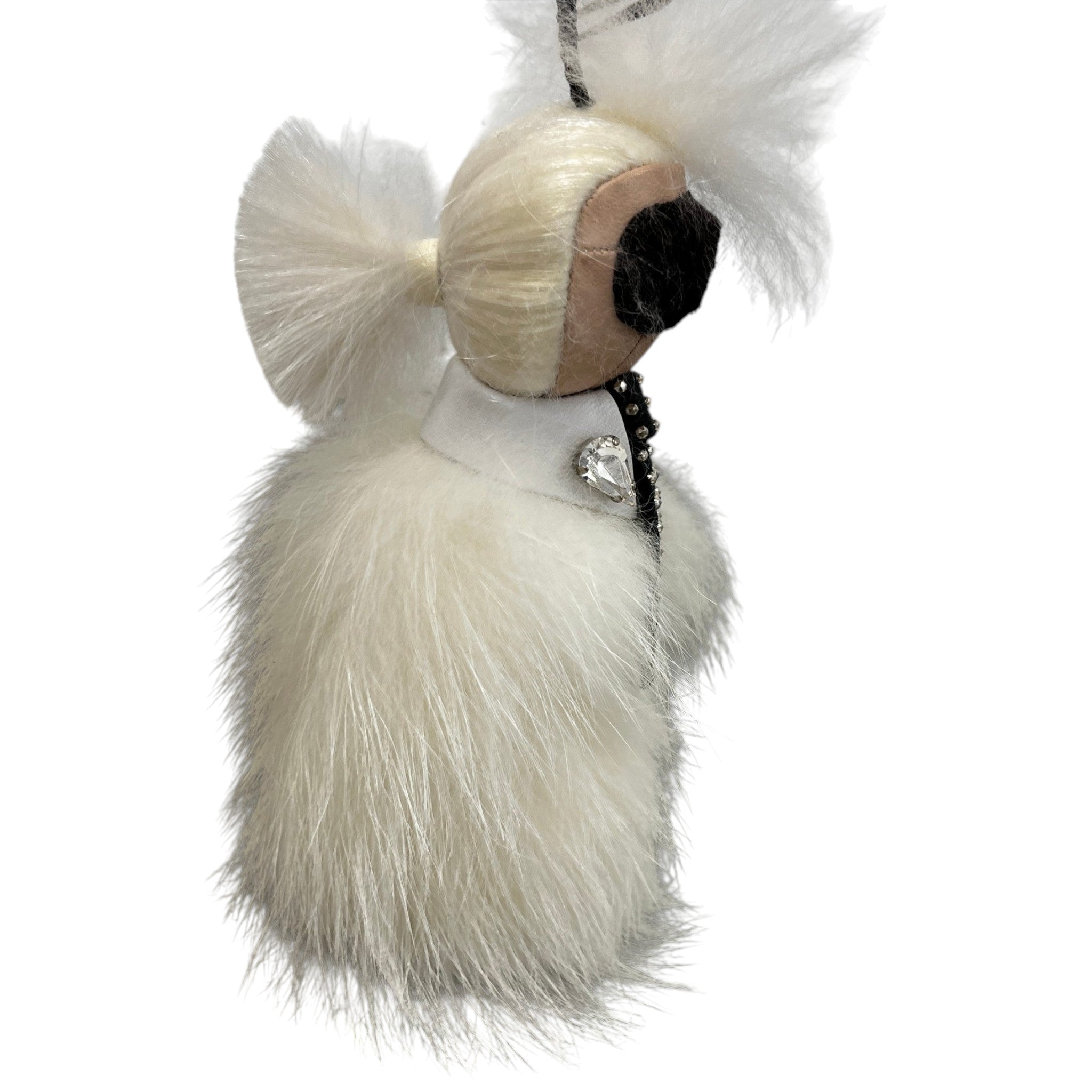 Women's Fox Fur Mini Karlito Keyring White