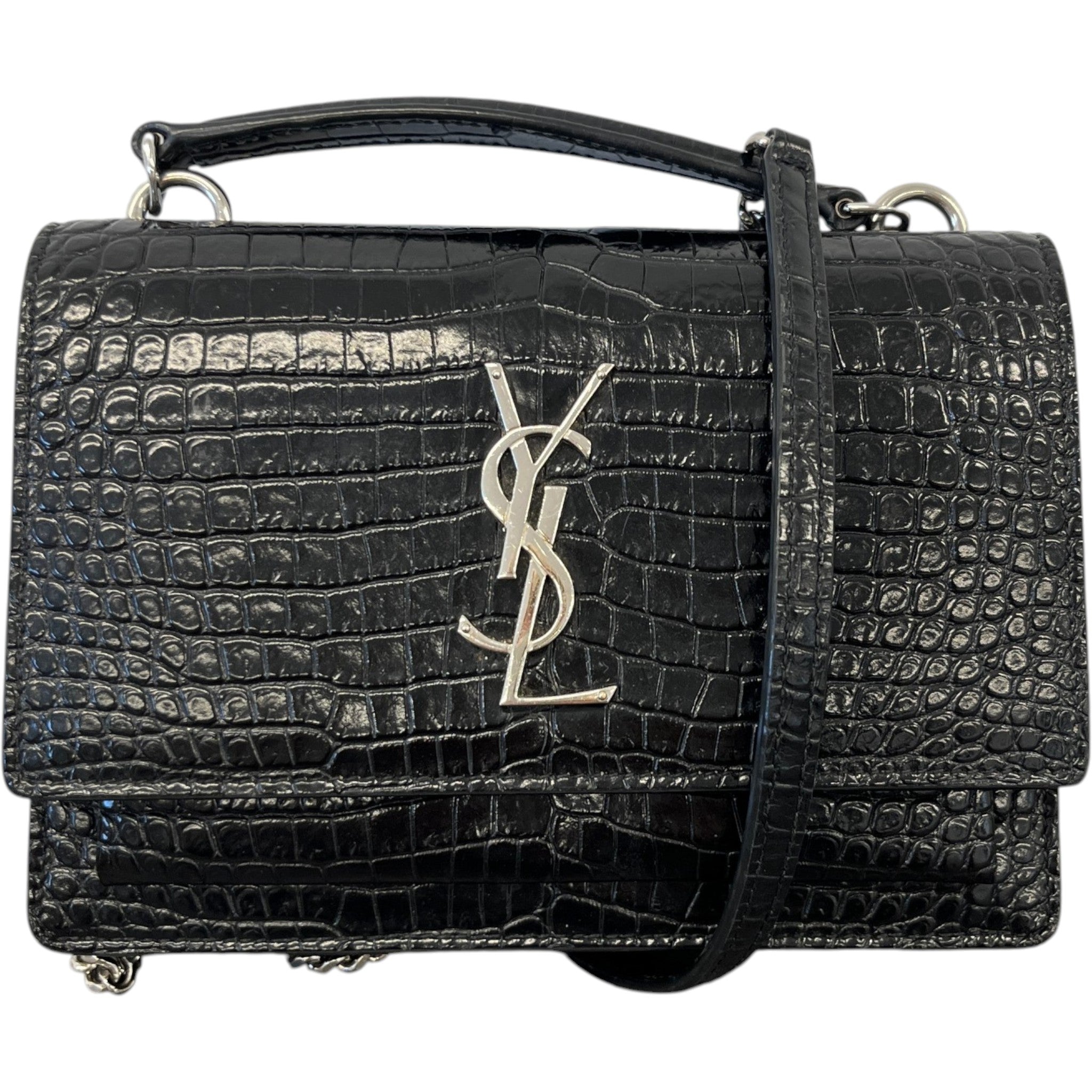 Women's Sunset Small Crocodile Embossed Leather Bag Black