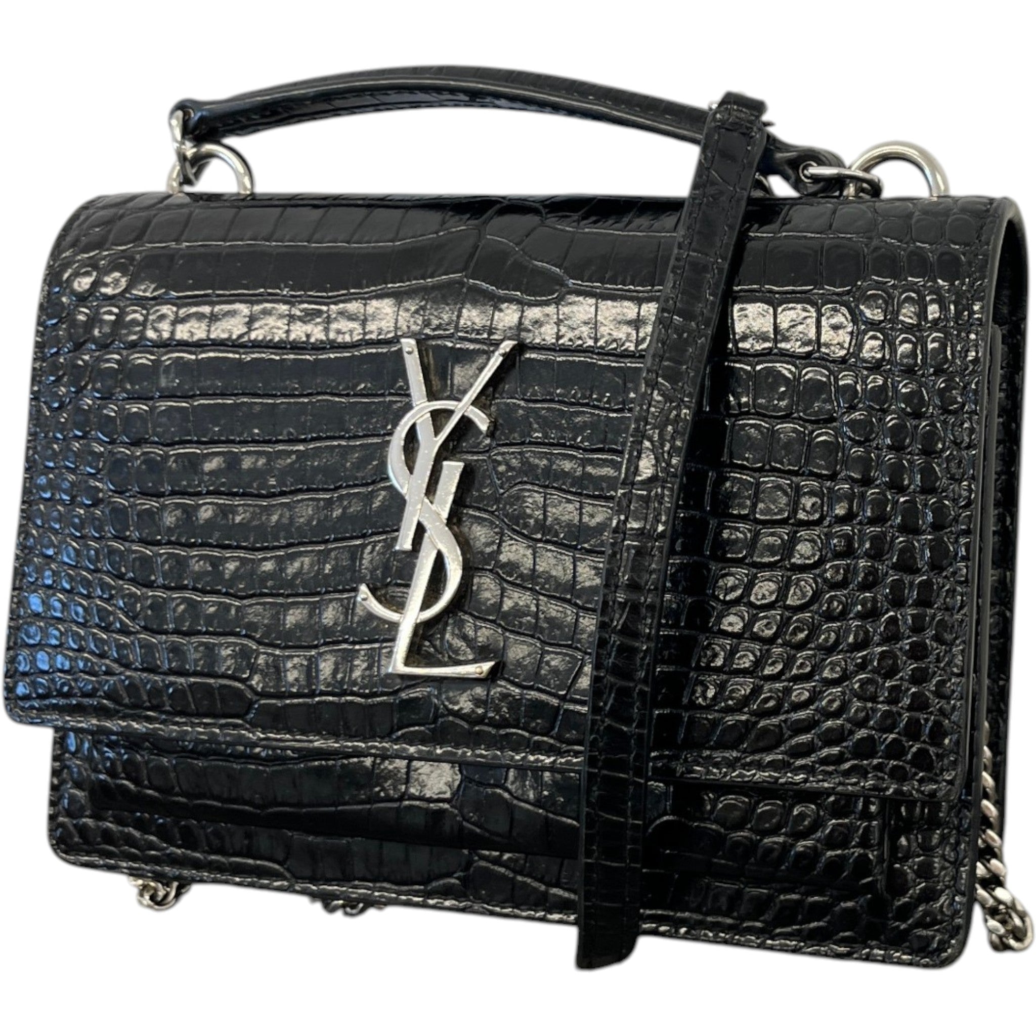 Women's Sunset Small Crocodile Embossed Leather Bag Black