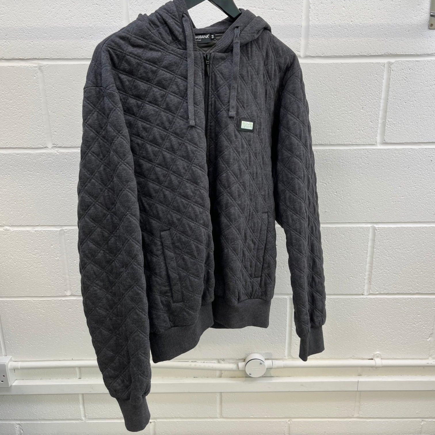 Men's Quilted Plaque Logo Hoodie Grey Size IT 54 / UK XXL