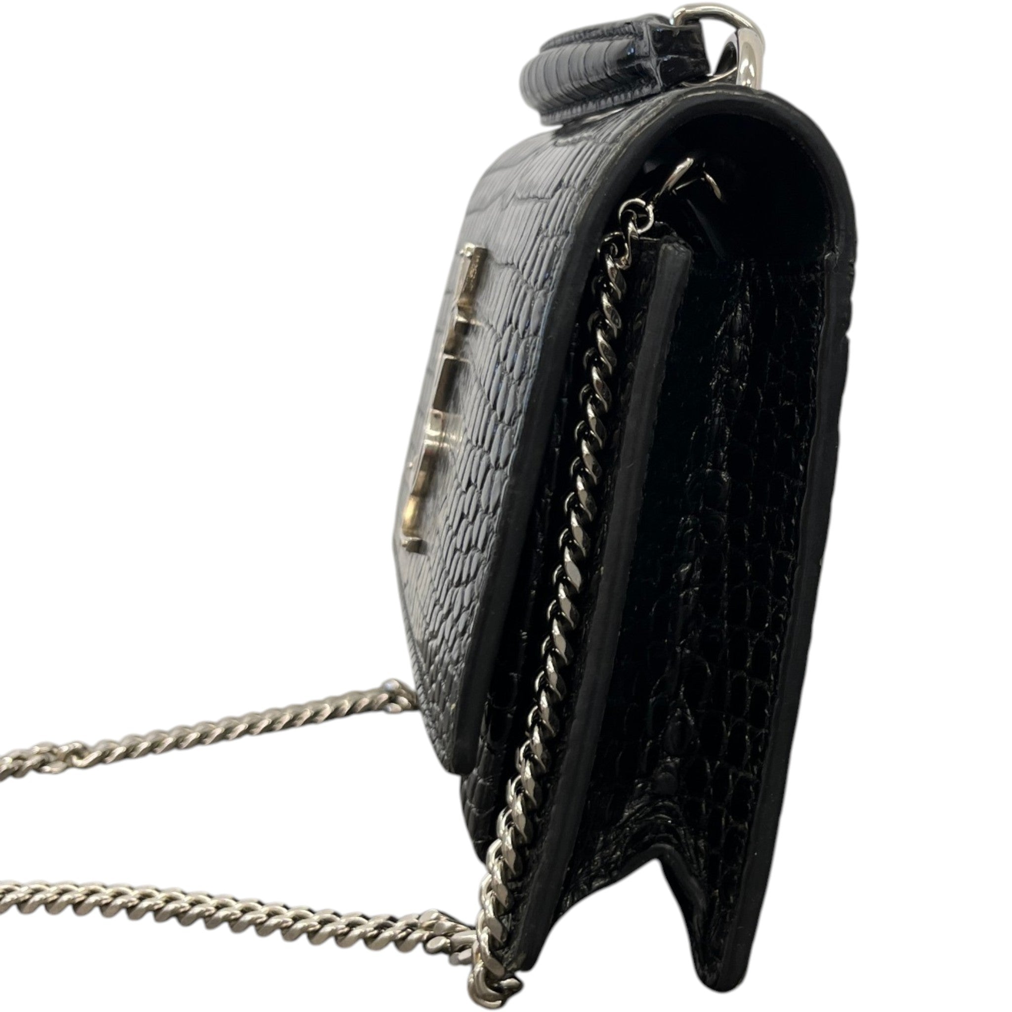 Women's Sunset Small Crocodile Embossed Leather Bag Black