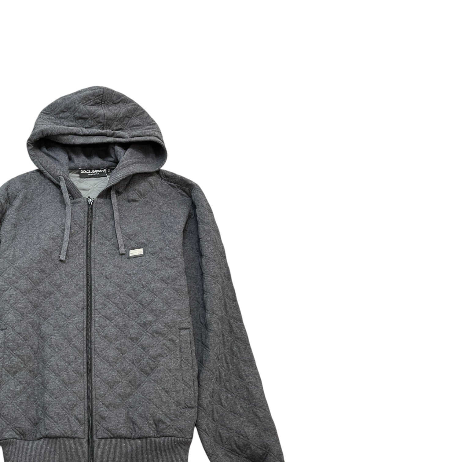 Men's Quilted Plaque Logo Hoodie Grey Size IT 54 / UK XXL