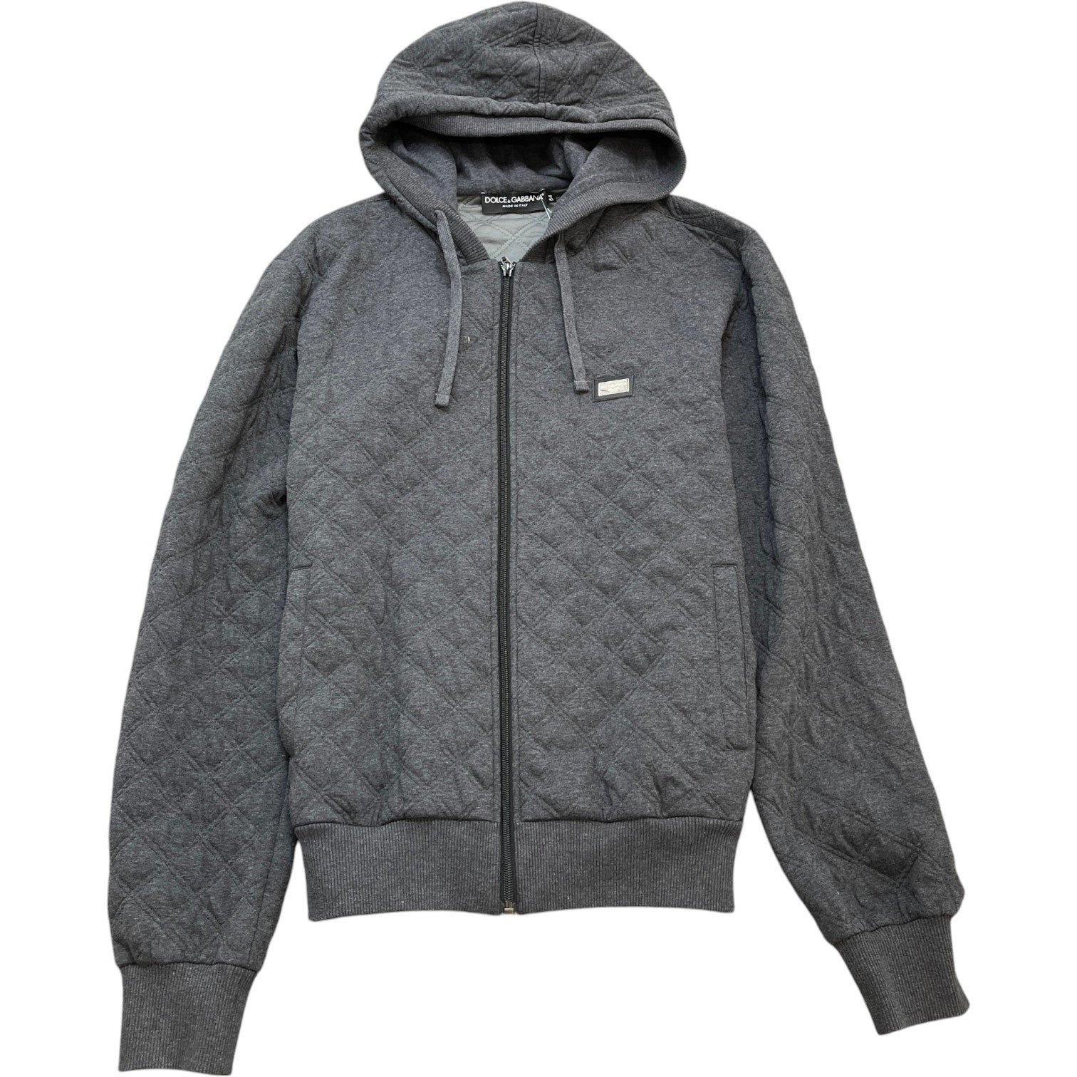 Men's Quilted Plaque Logo Hoodie Grey Size IT 54 / UK XXL