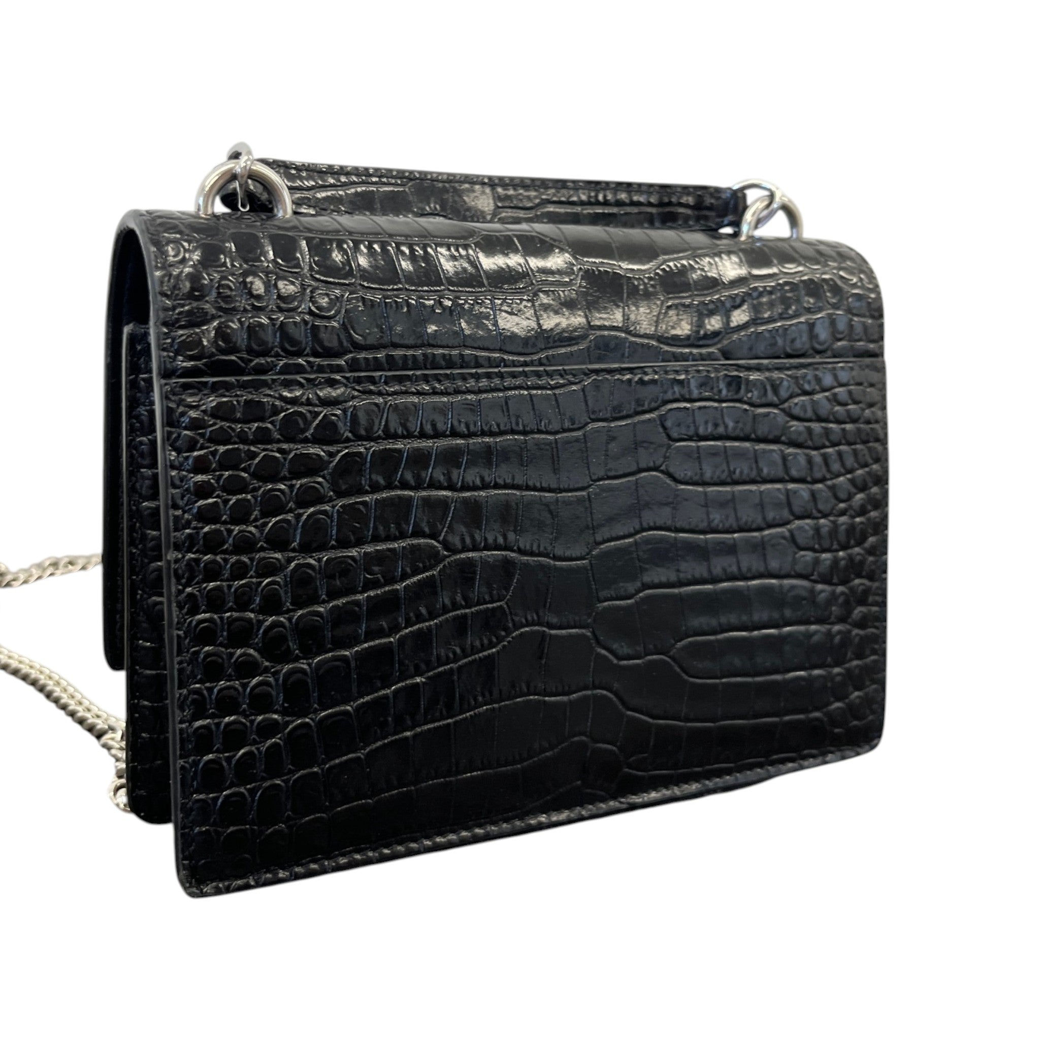 Women's Sunset Small Crocodile Embossed Leather Bag Black