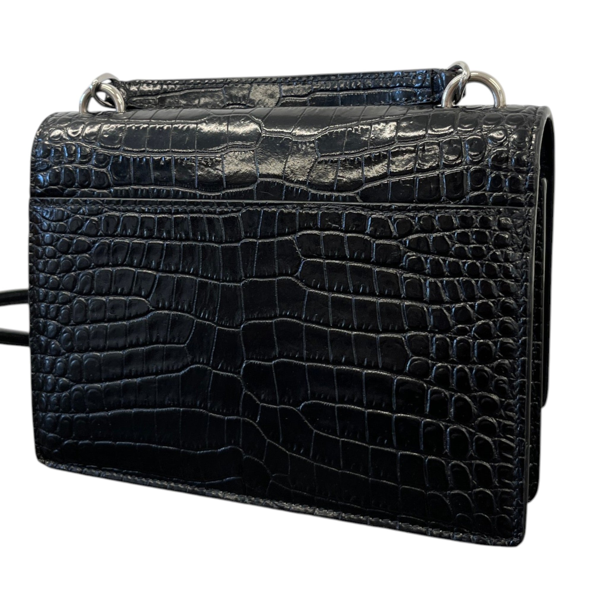 Women's Sunset Small Crocodile Embossed Leather Bag Black