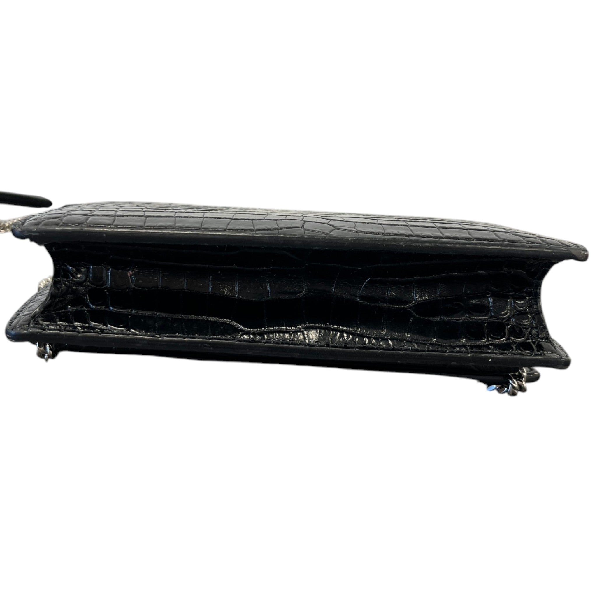 Women's Sunset Small Crocodile Embossed Leather Bag Black