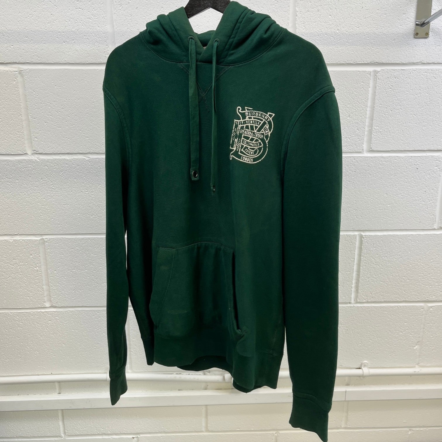 Men's Distressed Logo Print Hoodie Green Size XL