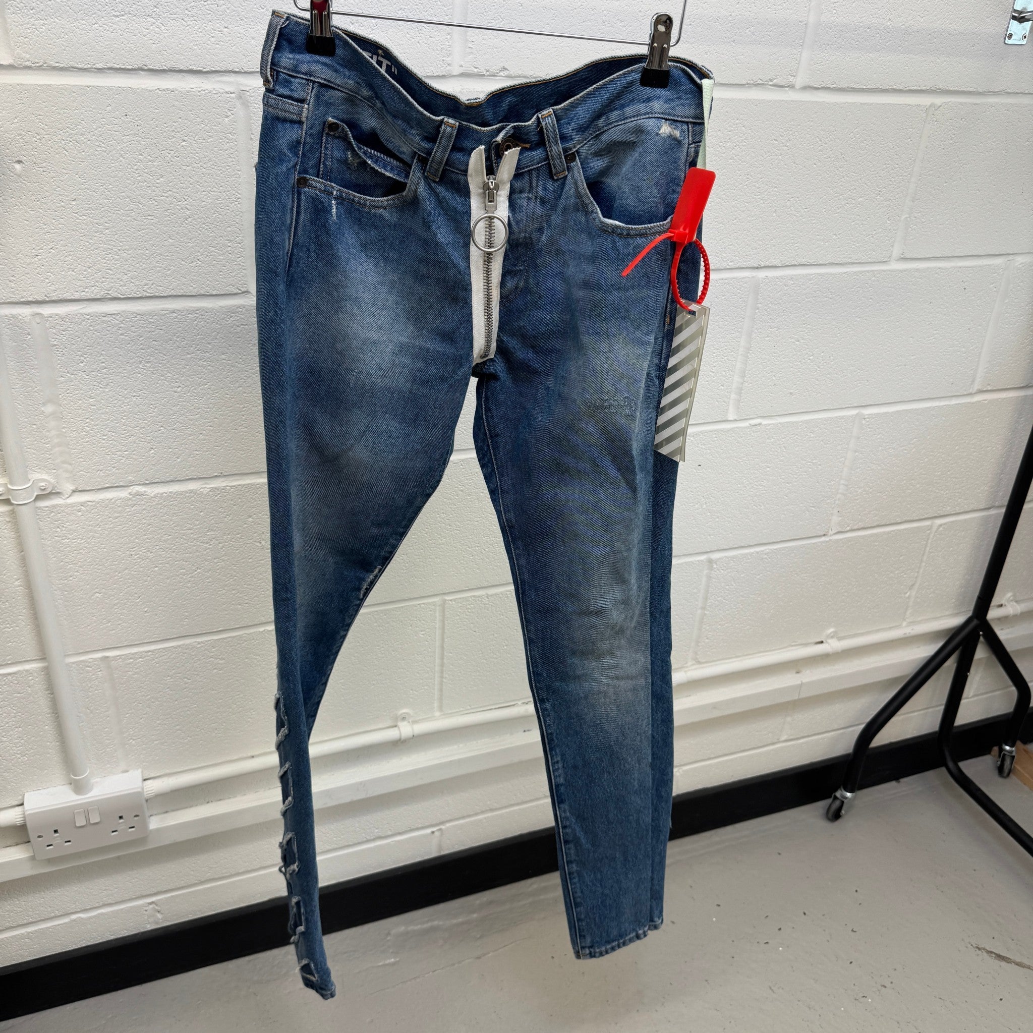 Men's Diag-Stripe Jeans Blue Size Waist 30"