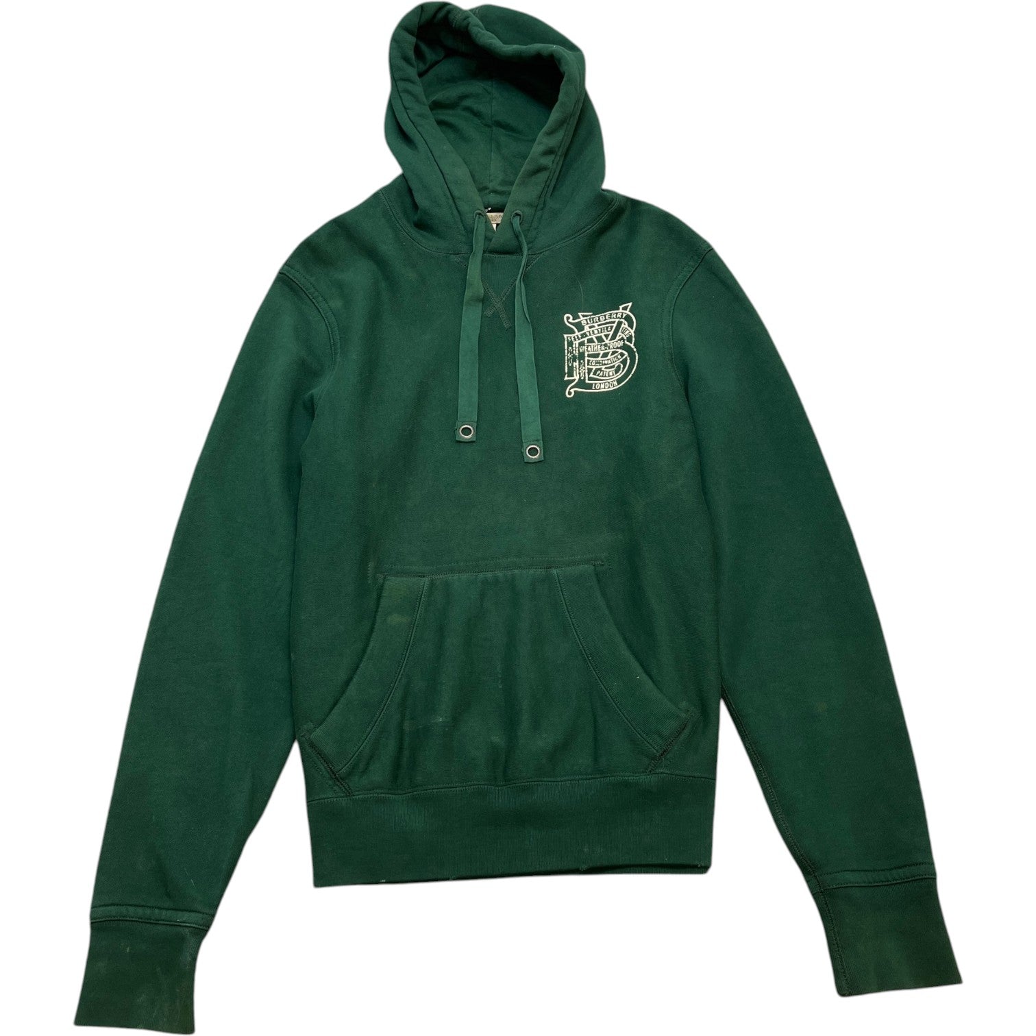 Men's Distressed Logo Print Hoodie Green Size XL