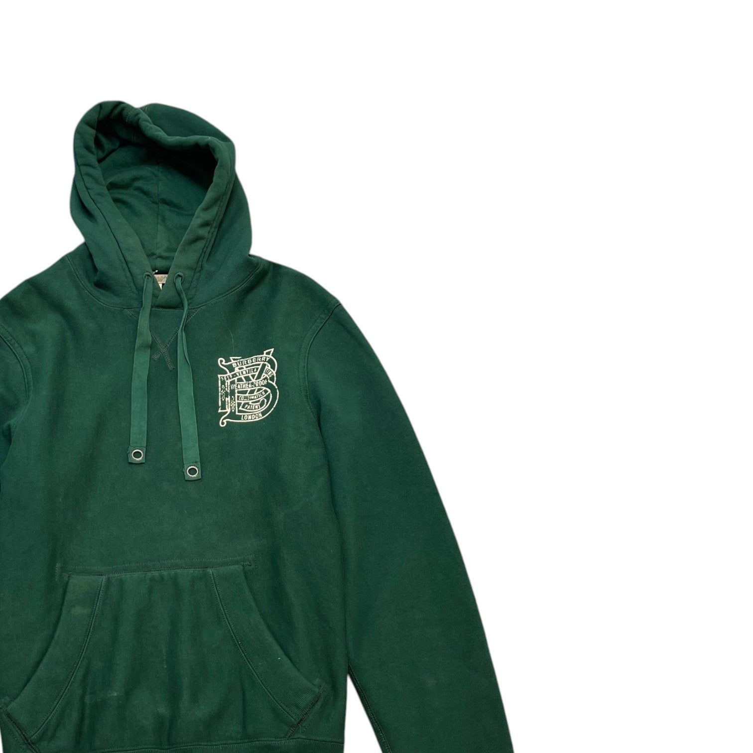 Men's Distressed Logo Print Hoodie Green Size XL