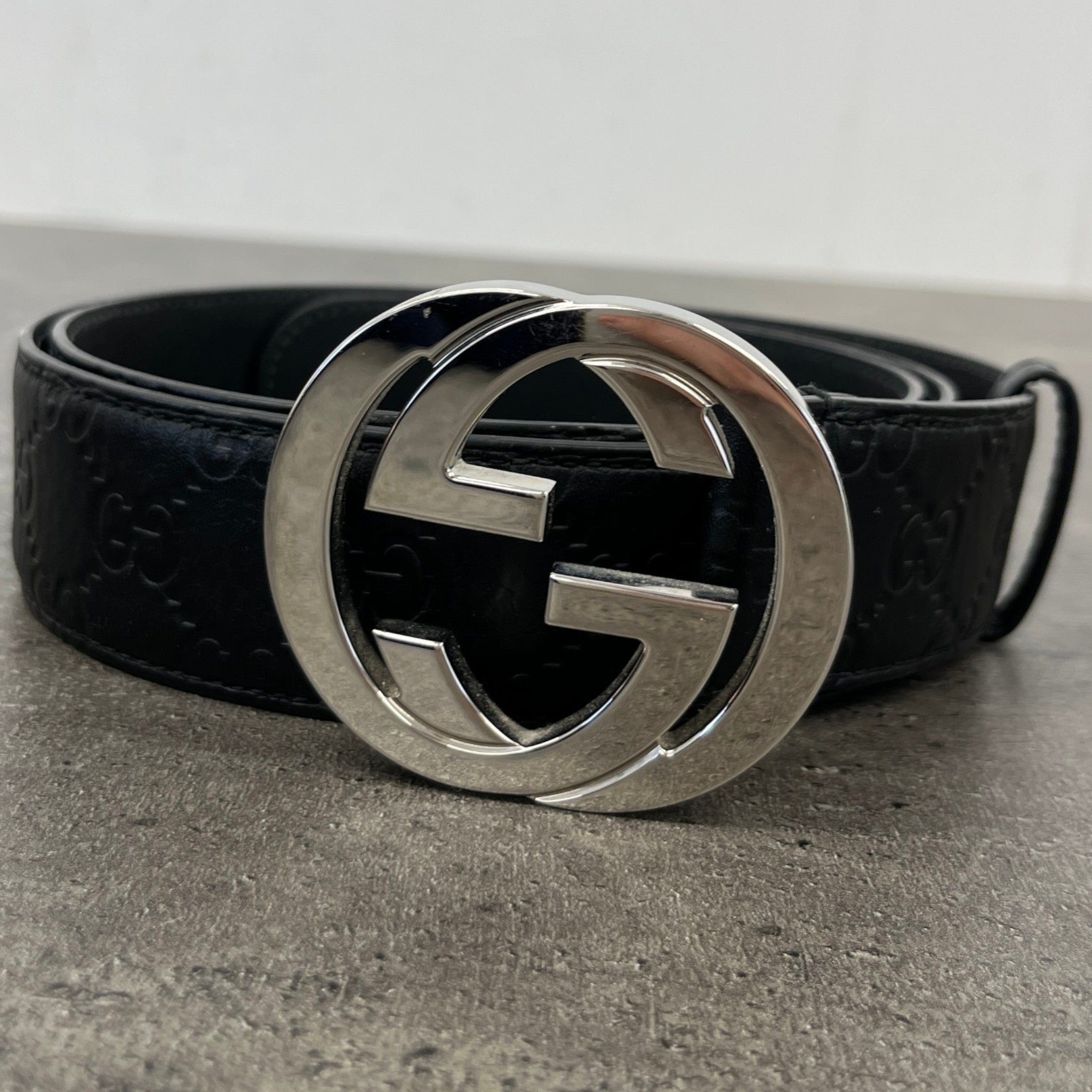 Men's Interlocking G Belt Black Size Waist 34"