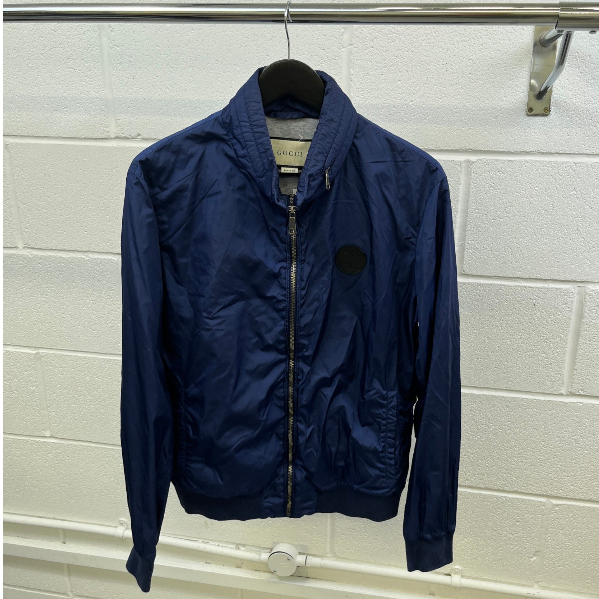 Men's Logo Patch Bomber Windbreaker Navy Size IT 50 / L