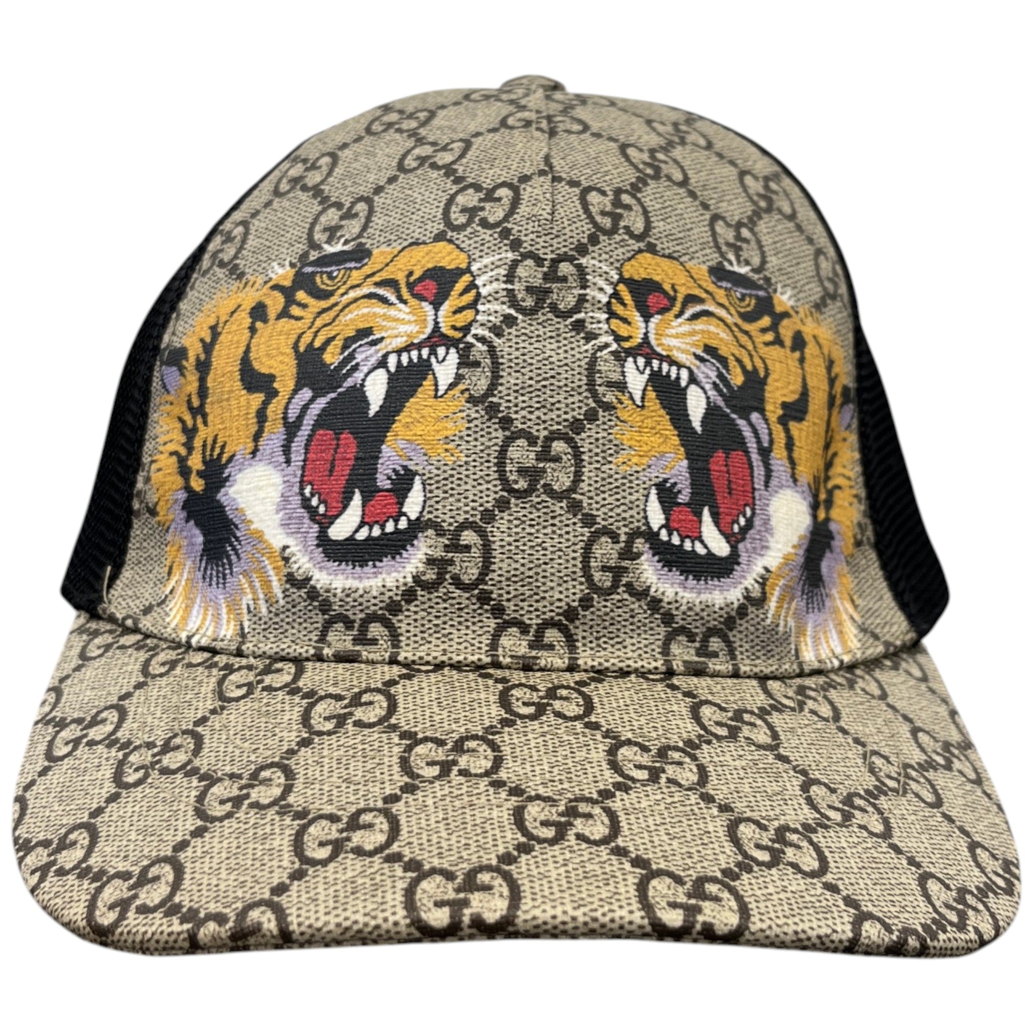 Men's Tiger Print Gg Supreme Baseball Cap Beige Size L