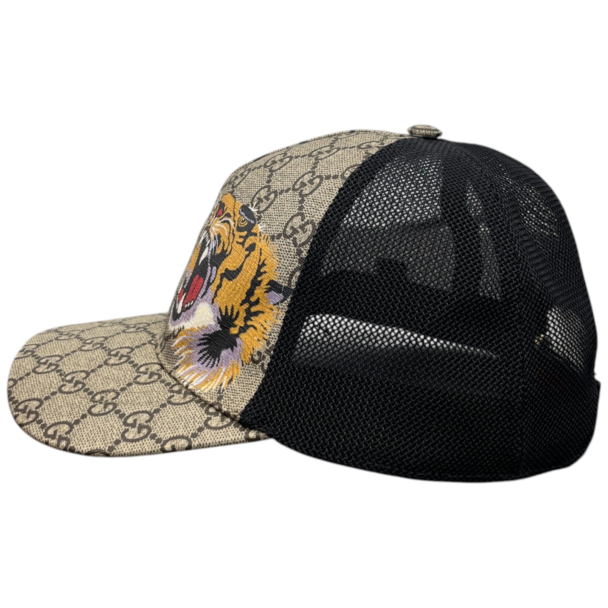 Men's Tiger Print Gg Supreme Baseball Cap Beige Size L