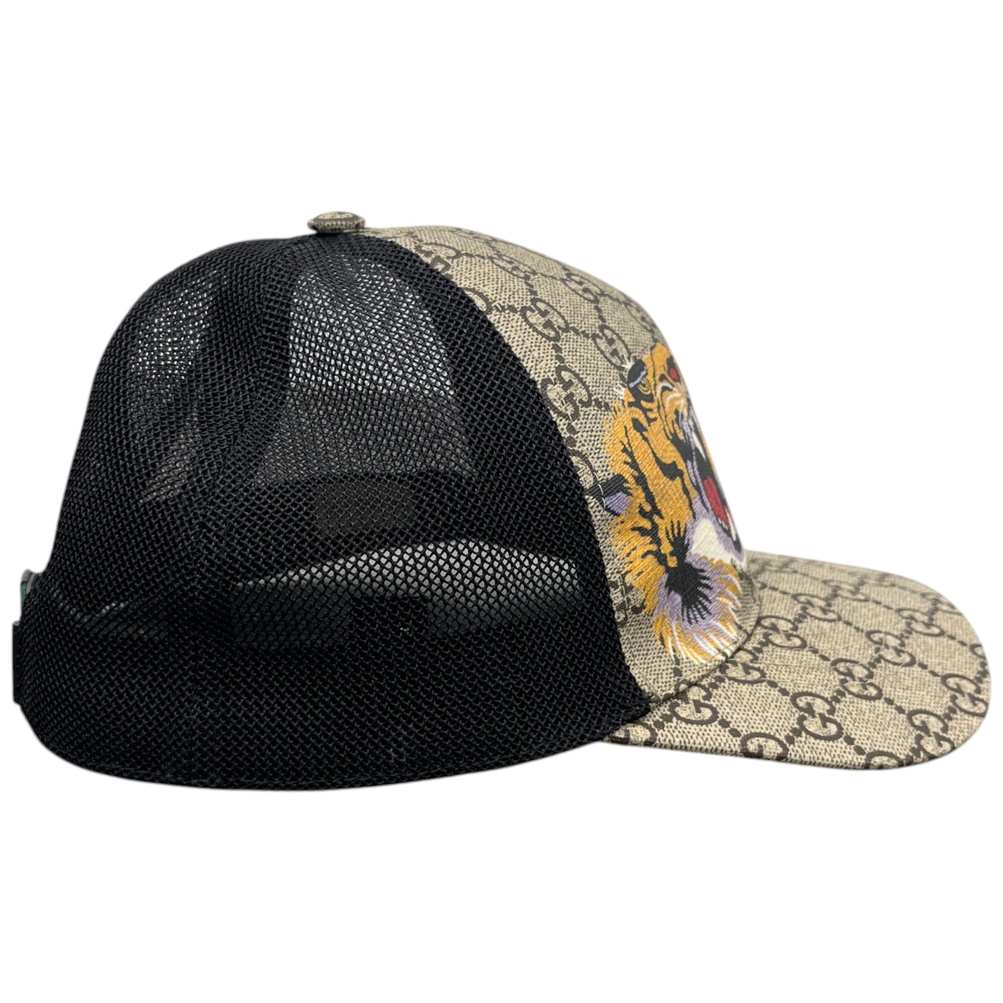 Men's Tiger Print Gg Supreme Baseball Cap Beige Size L