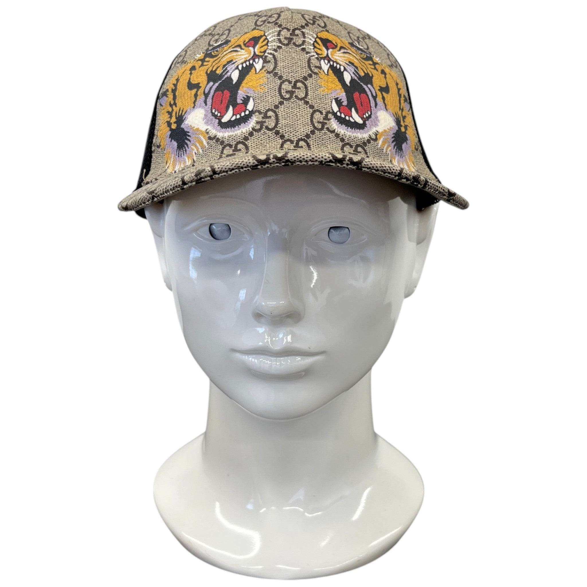 Men's Tiger Print Gg Supreme Baseball Cap Beige Size L