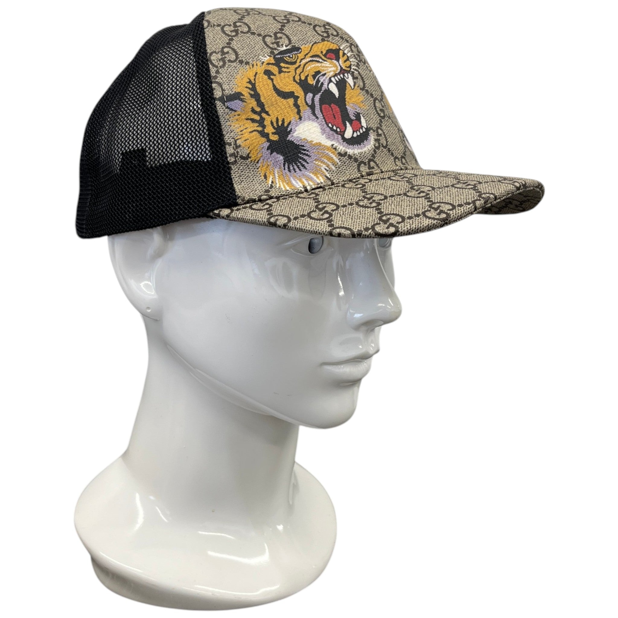 Men's Tiger Print Gg Supreme Baseball Cap Beige Size L