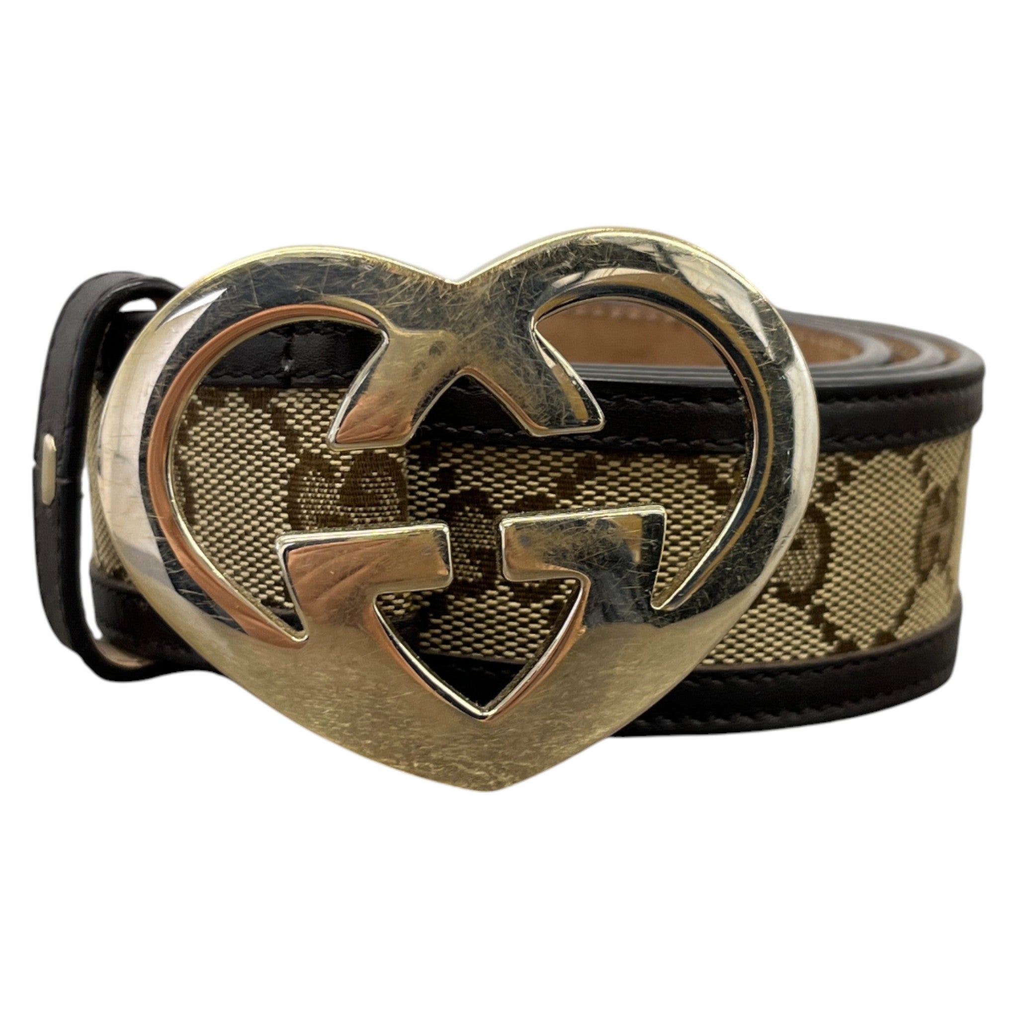 Women's Gg Canvas Heart Buckle Belt Brown