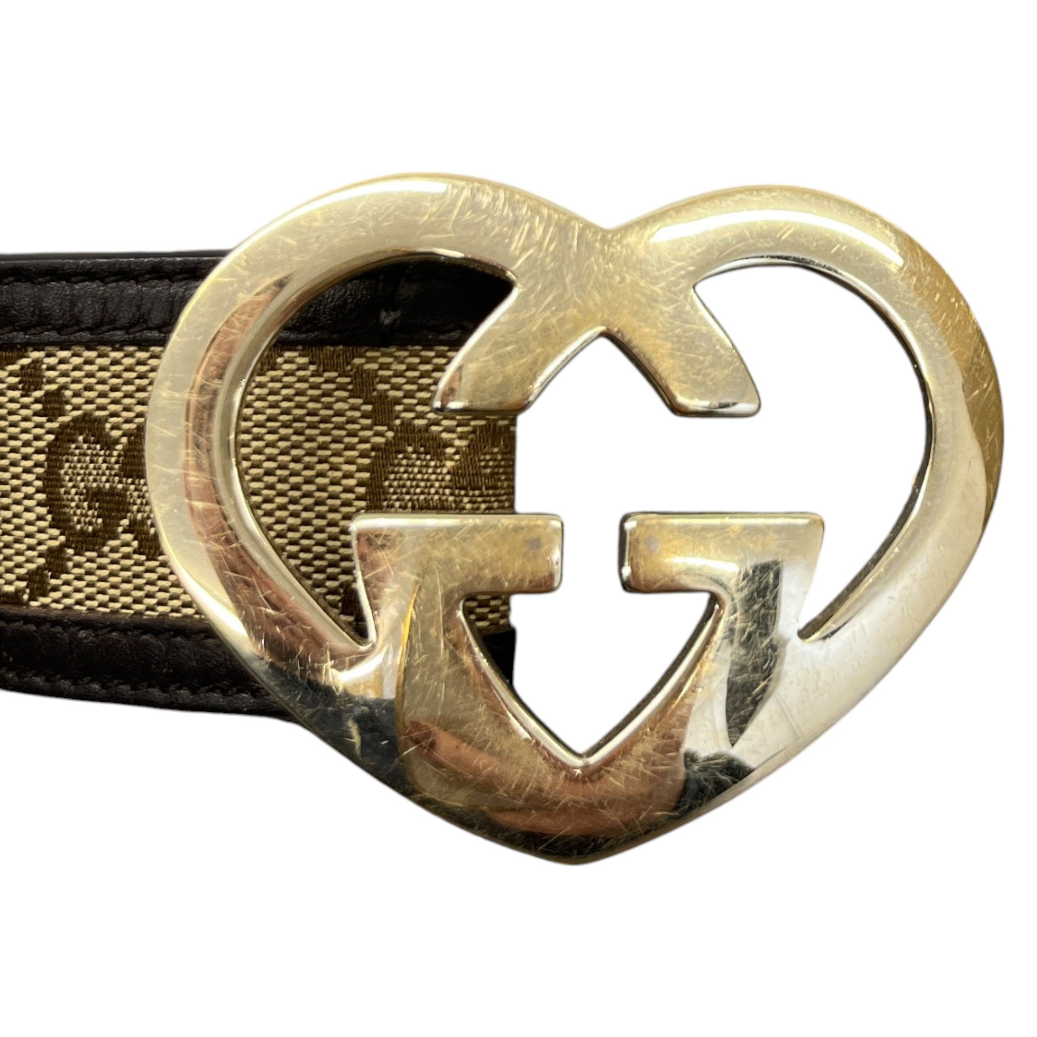 Women's Gg Canvas Heart Buckle Belt Brown