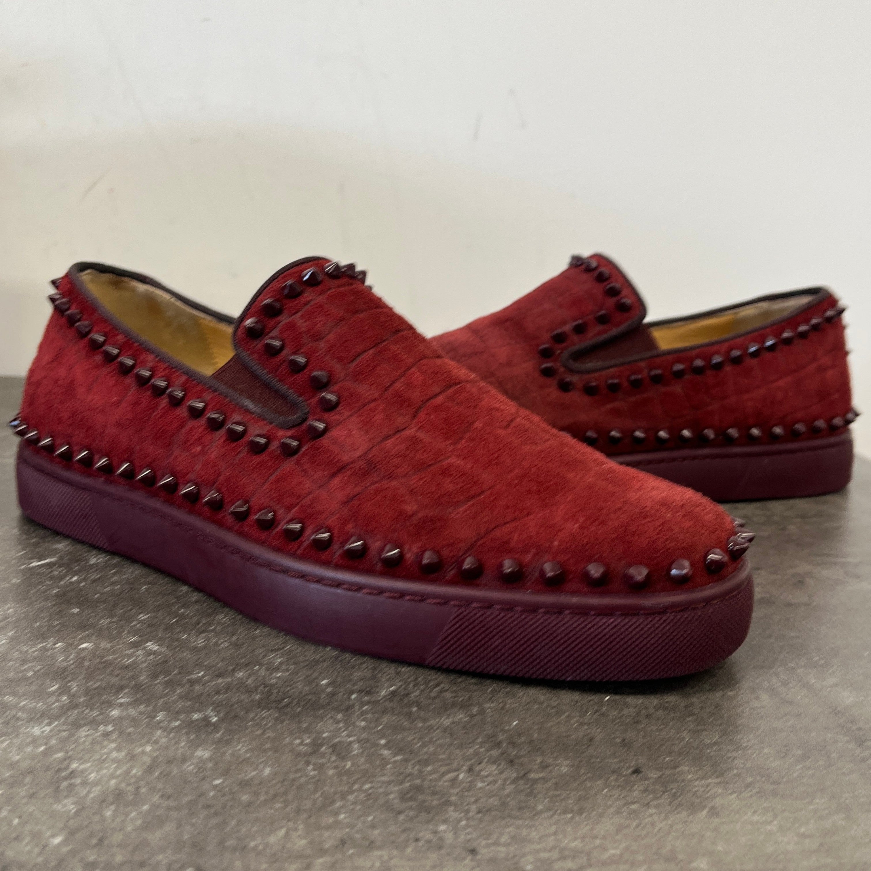 Men's Pik Boat Flat Veau Velours Loafers Burgundy Size EU 40.5 / UK 6.5