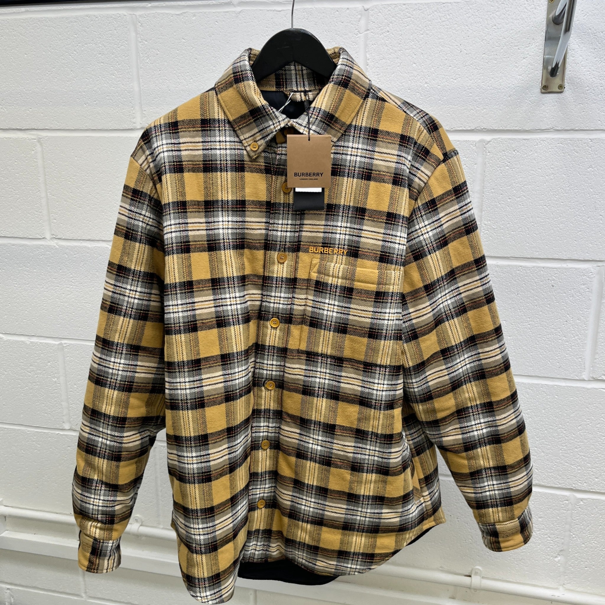 Men's Checkered Padded OverShirt Beige Size M