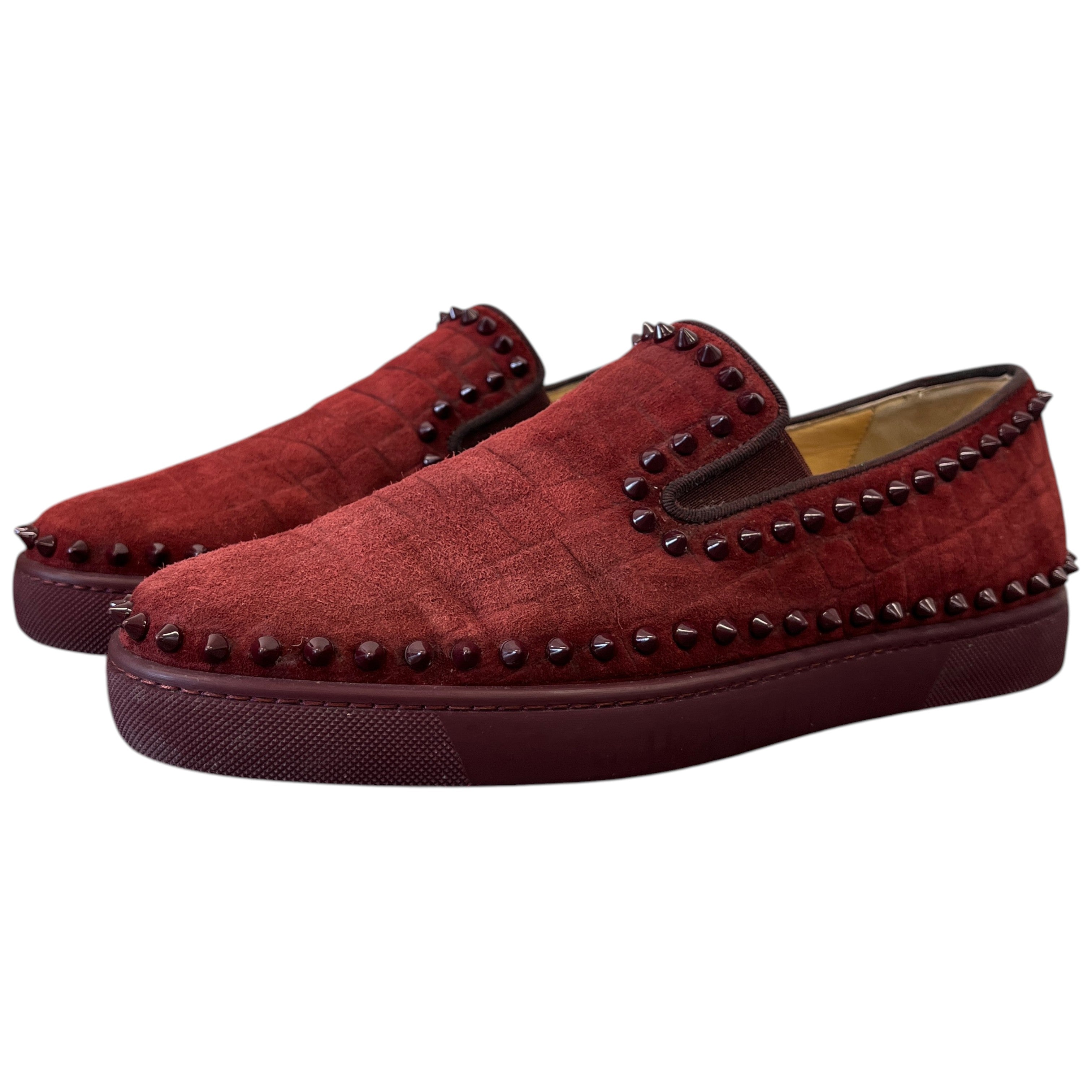 Men's Pik Boat Flat Veau Velours Loafers Burgundy Size EU 40.5 / UK 6.5