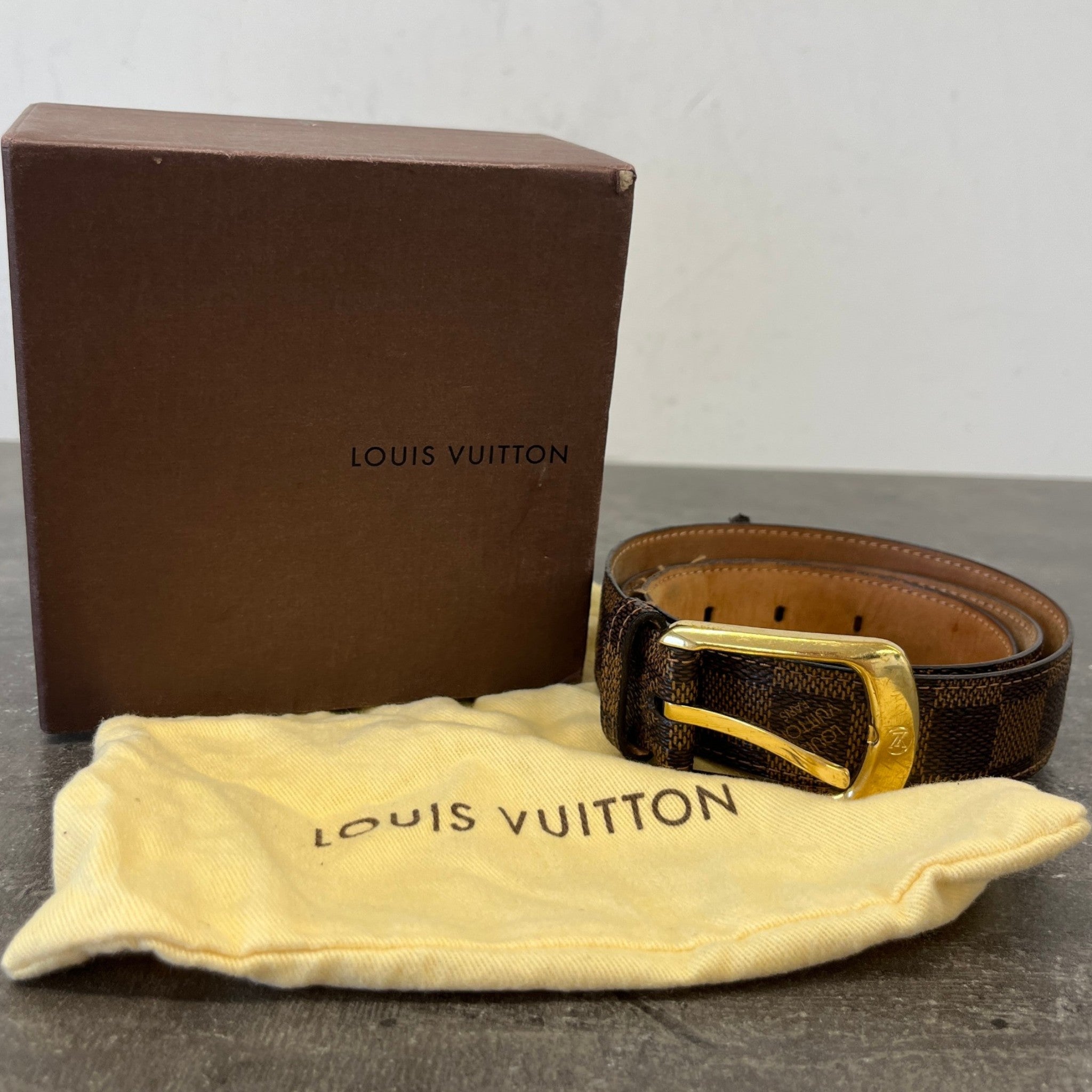 Men's Damier Ebene Belt Brown Size Waist 32"
