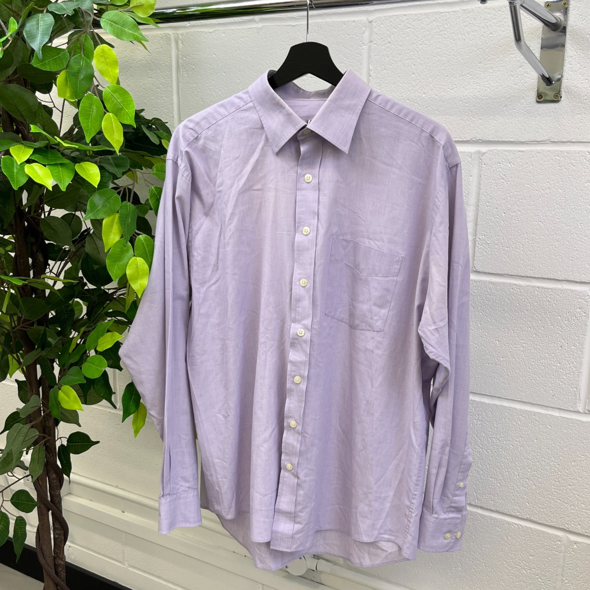 Men's Embroidered B Logo Long Sleeve Shirt Purple Size L