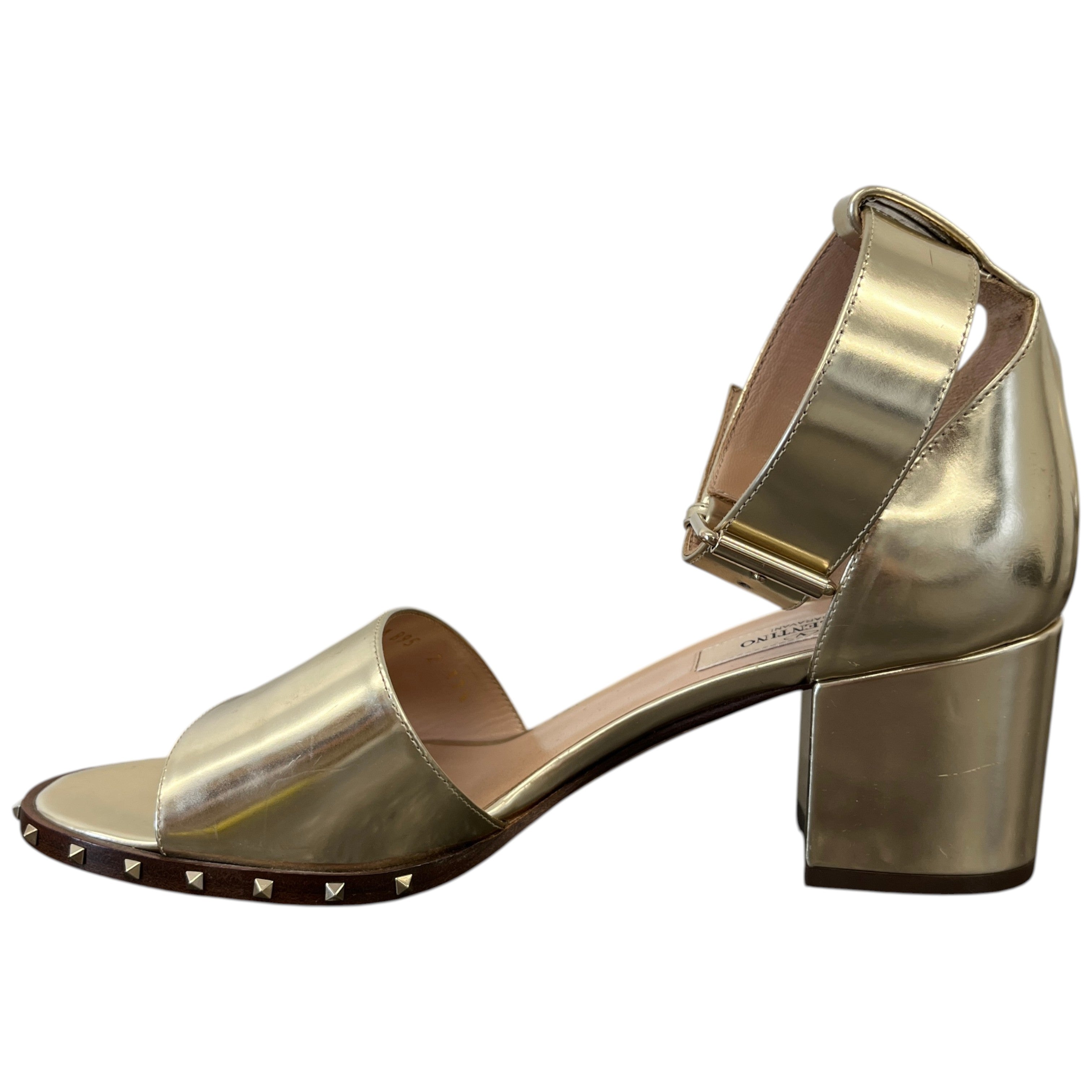 Women's Metallic Rockstud Heeled Sandals Gold Size EU 37.5 / UK 4.5