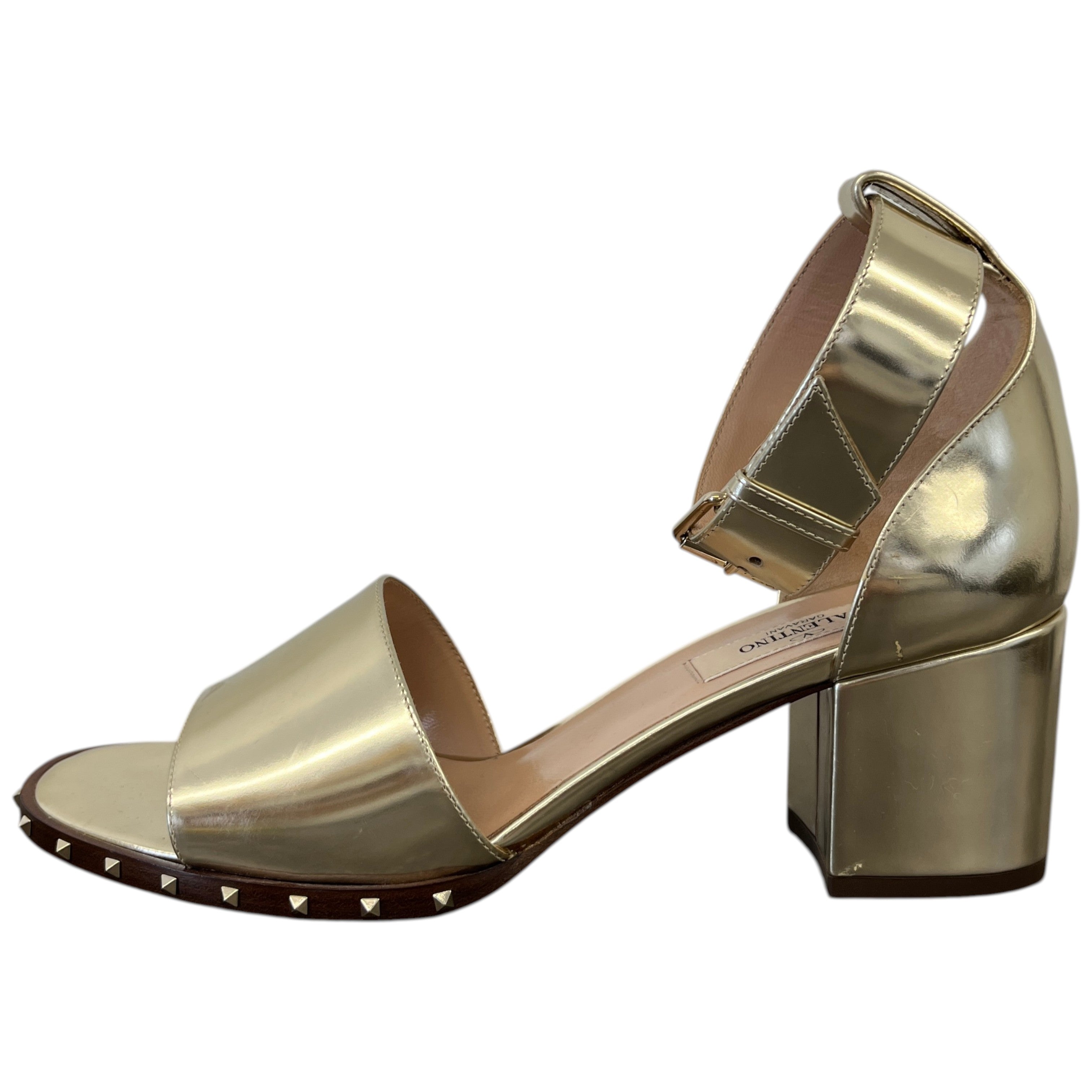 Women's Metallic Rockstud Heeled Sandals Gold Size EU 37.5 / UK 4.5