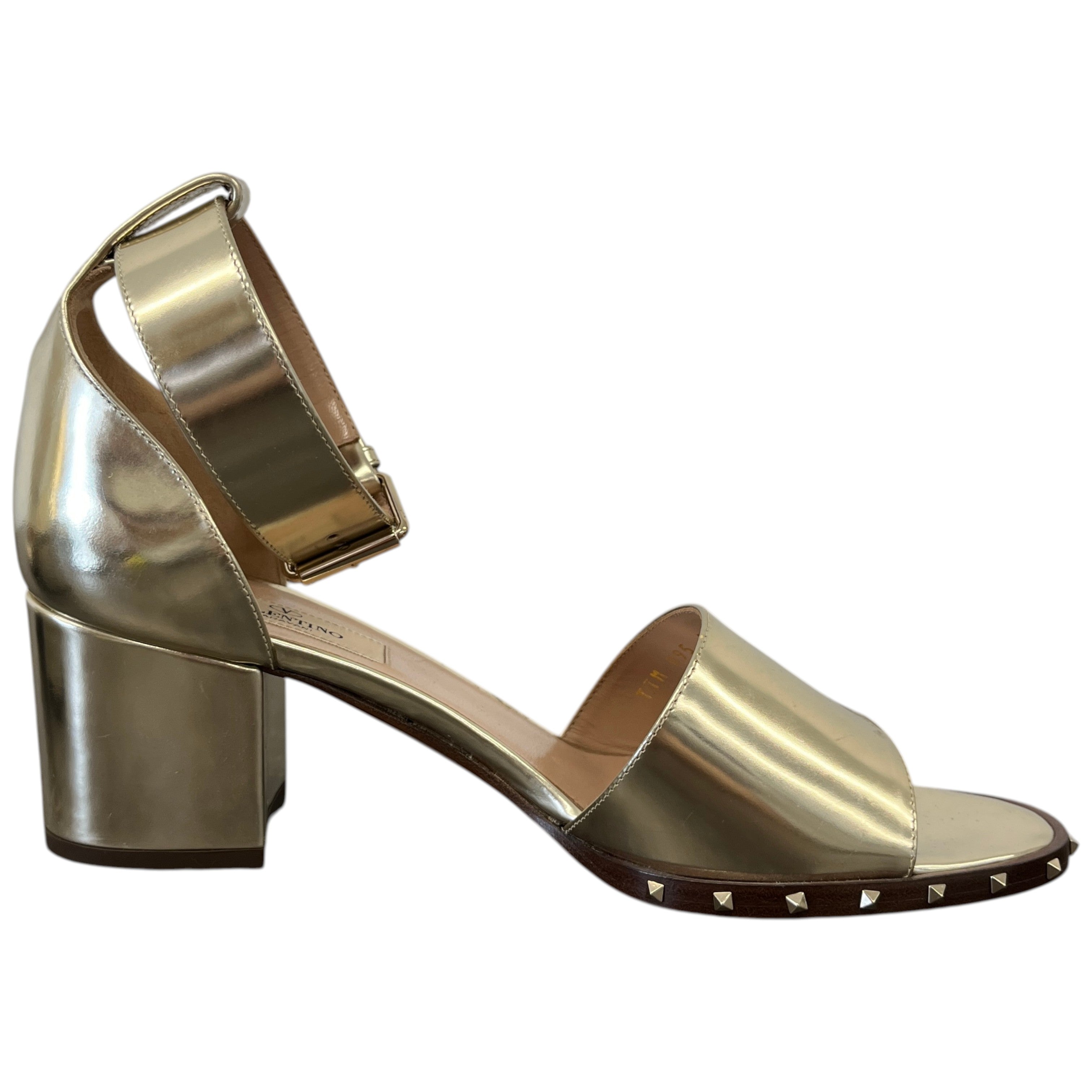 Women's Metallic Rockstud Heeled Sandals Gold Size EU 37.5 / UK 4.5