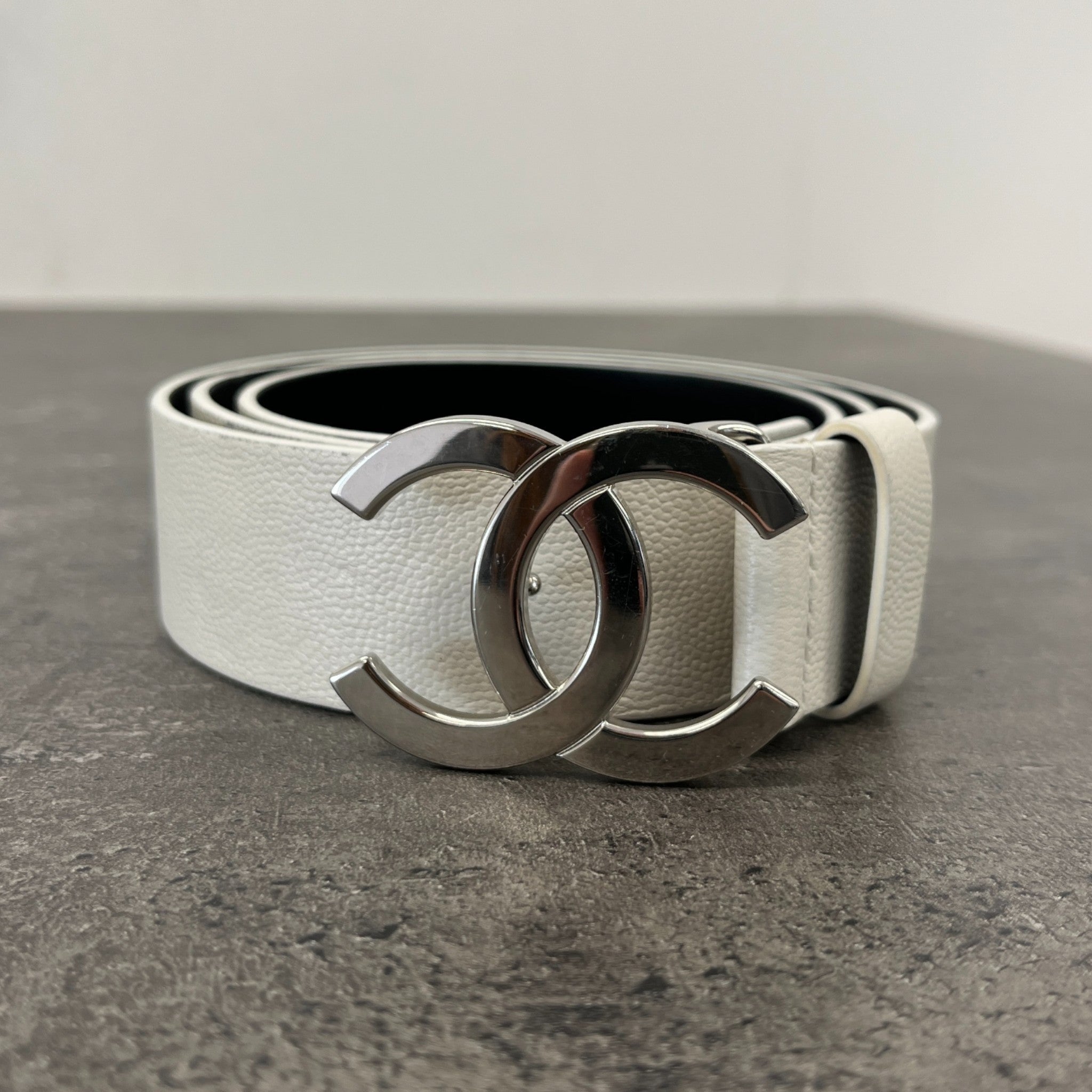 Women's Cc Logo Belt White Size Waist 36"